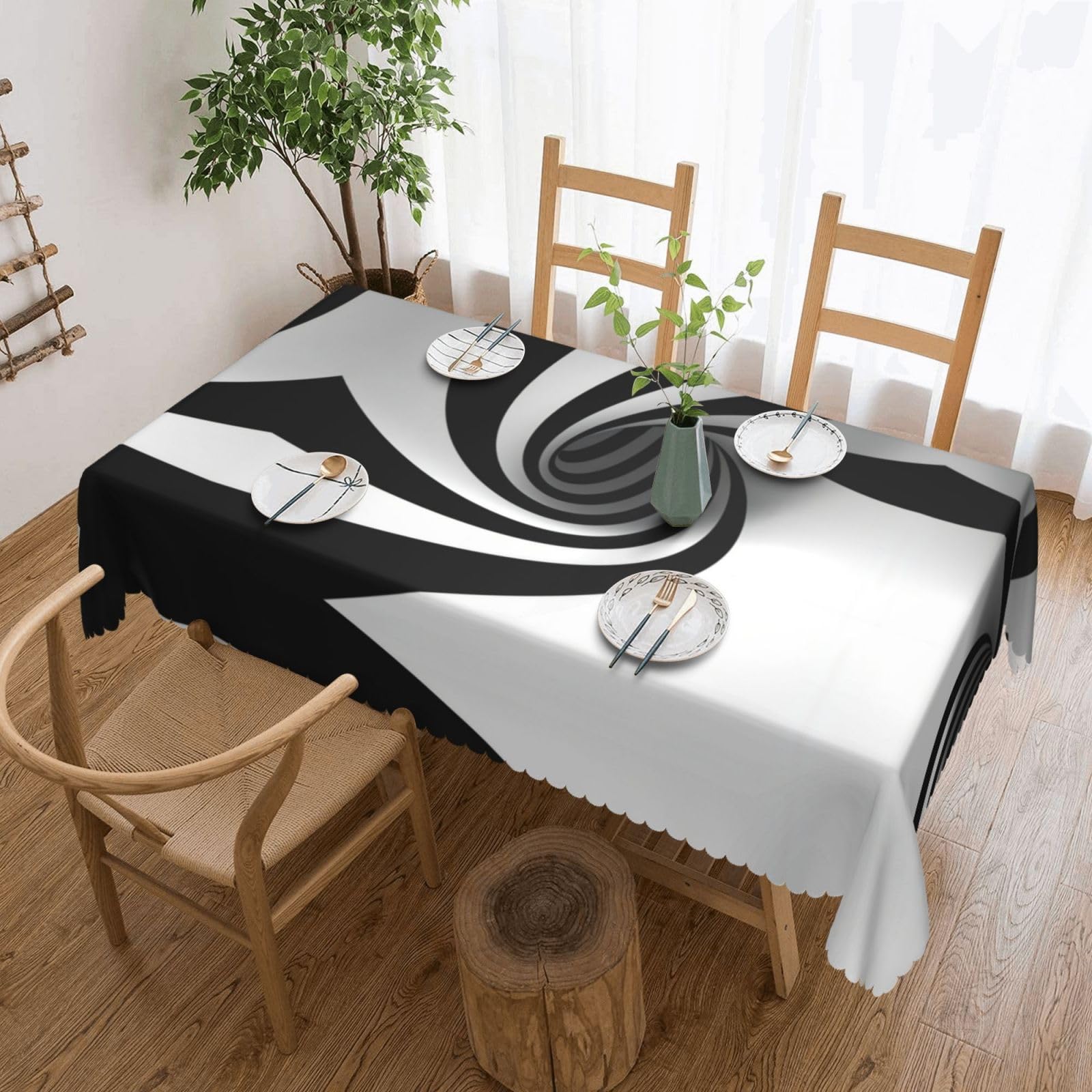 HLSBSSL Abstract Circle Swirl Patterned square lace tablecloth, wrinkle-resistant and durable, suitable for dining tables, parties, etc.