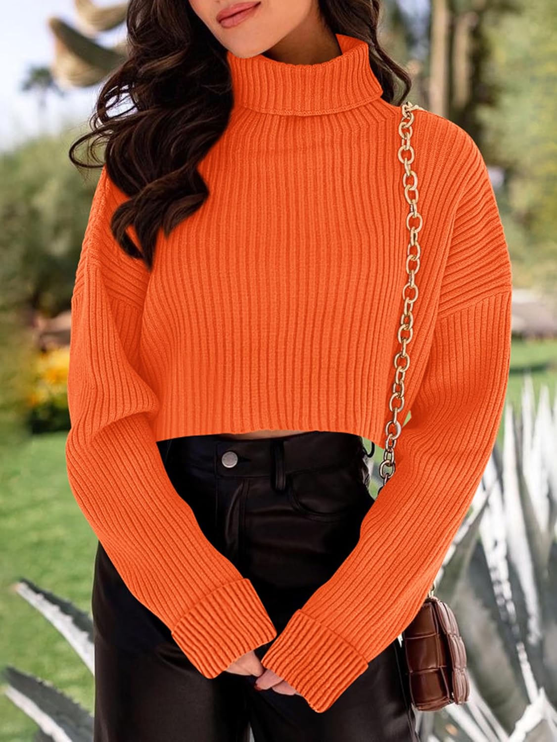 PRETTYGARDEN Women's 2026 Spring Fall Winter Turtleneck Cropped Sweater Causal Ribbed Knit Long Sleeve Pullover Jumper Tops - Image 7