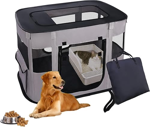Miniatura 1 de Corralito portátil para mascotas, jaulas plegables para perros, cachorros, gatos, gatitos y corralito de viaje para exteriores o interiores (negro