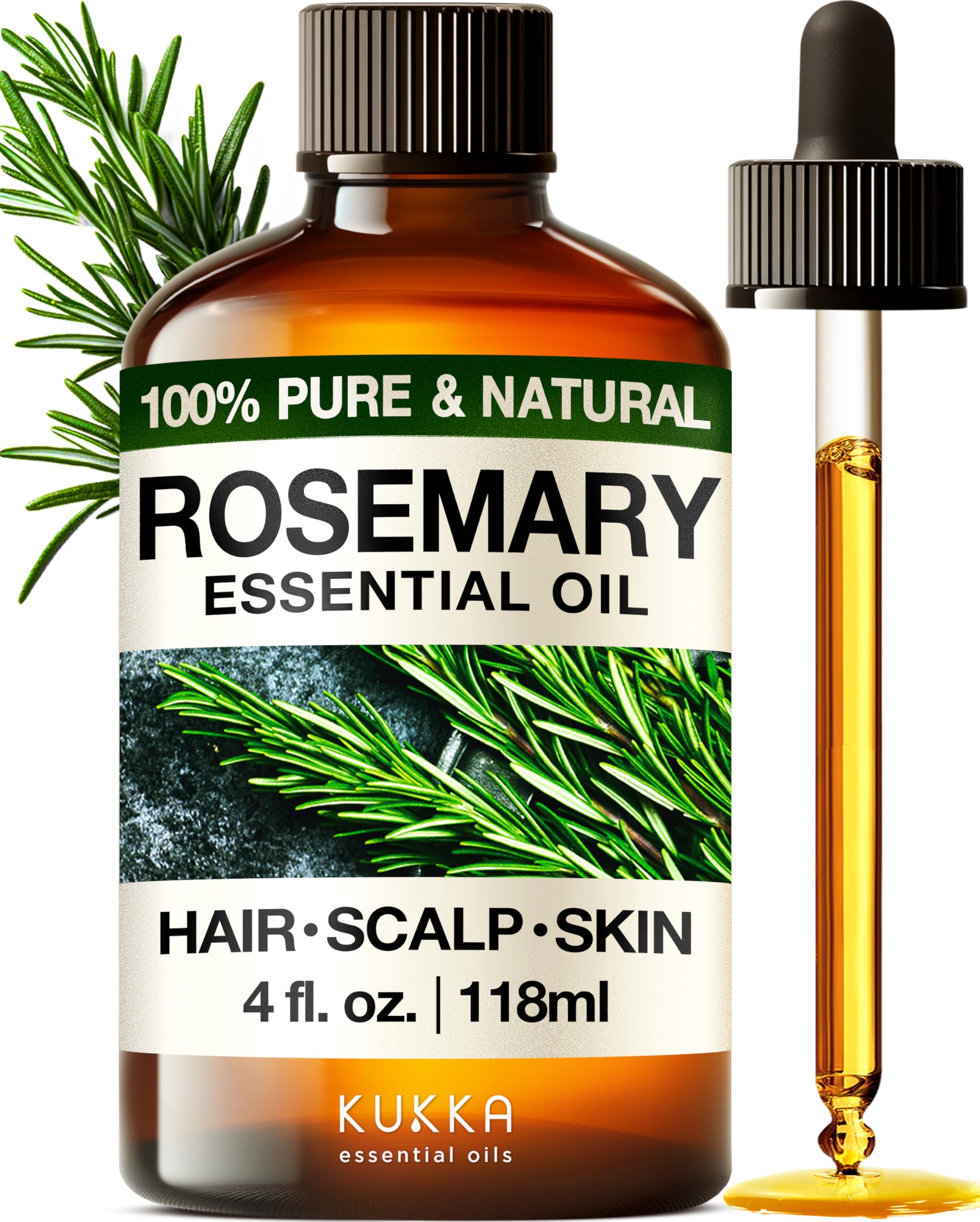 Kukka Rosemary Oil for Hair - 100% Natural Rosemary Essential Oils for Skin, Diffuser & Aromatherapy - Soap Making & DIY (118 ml)USDA OrganicClimatePartner certified