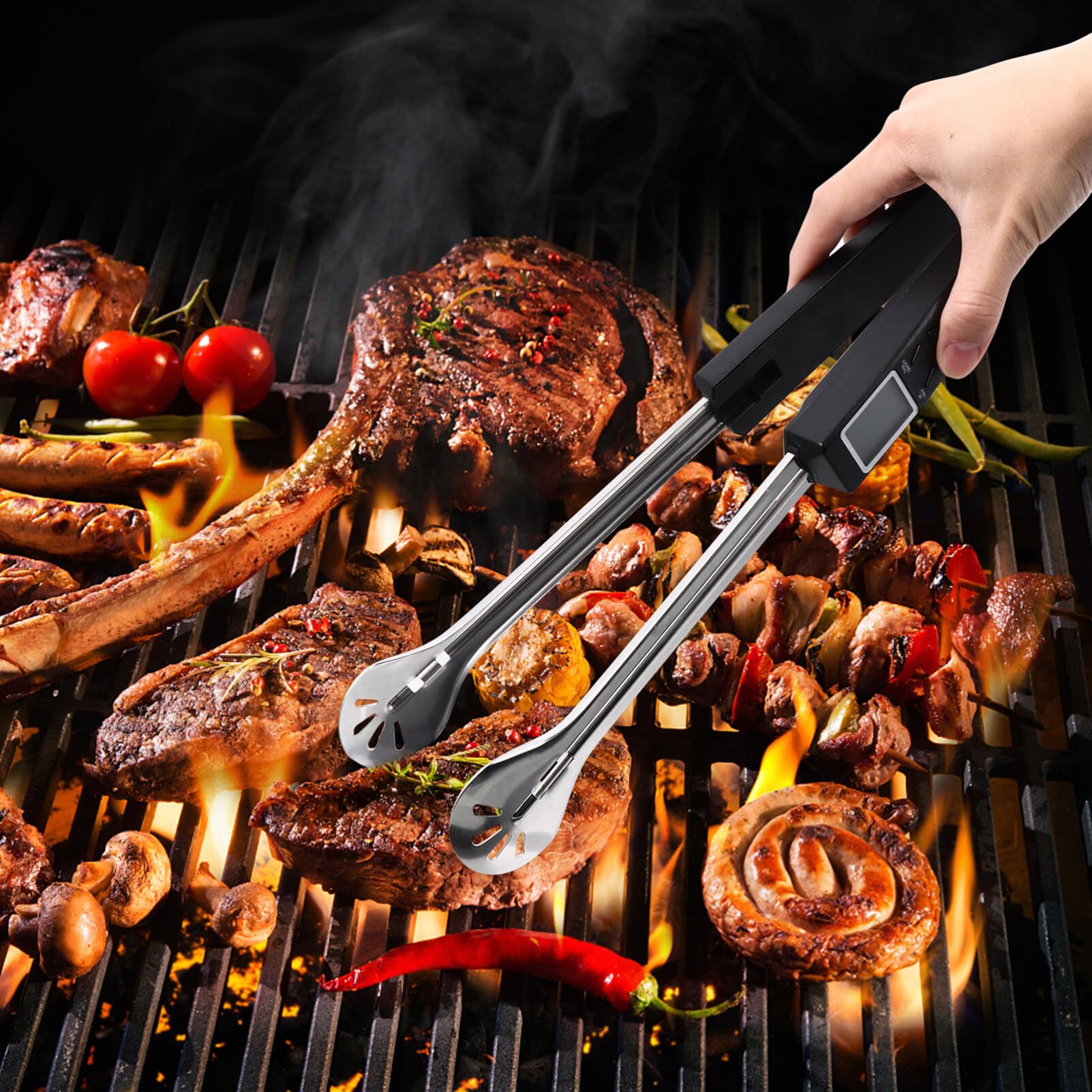 VOSAREA 1 Set Grillzange mit Thermometer 2 in 1 Backthermometer Steakklemme Küche Zange Grillzange mit Sonde