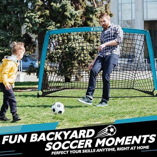 Miniatura 2 de Juego de 2 porterías de fútbol para niños, 5 x 3, 6 x 4, 9 x 5, red de práctica de fútbol plegable con bolsa de transporte portátil para niños