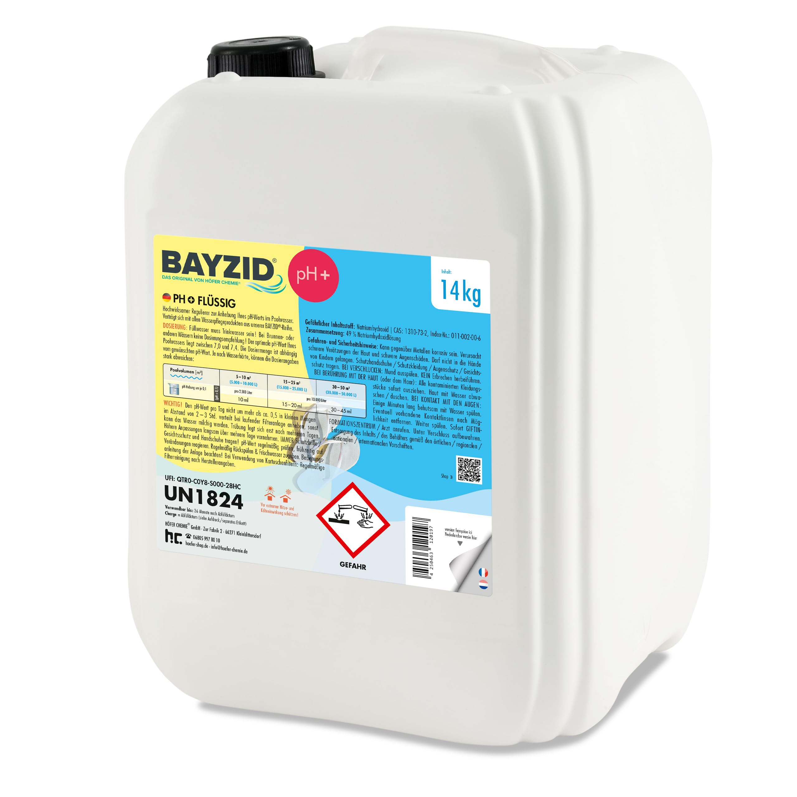 Höfer Chemie BAYZID pH Plus 14 kg flüssig pH Heber für Pool Wasserqualität