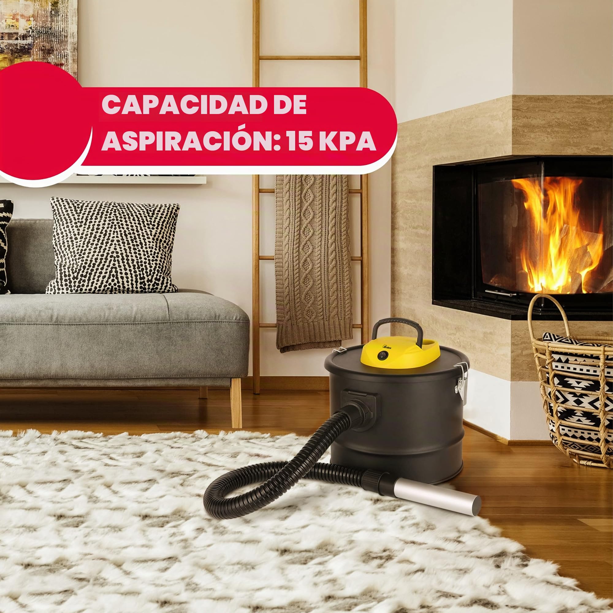 ARDES AR4A12 ASHPIRO 12 Aspirador de Cenizas Profesional Tanque 12L, Filtro de Tela No Tejida Lavable, Bidón Aspira Cenizas Aspirador Adecuado ara Trabajo Cotidiano o Industrial, Negro Amarillo
