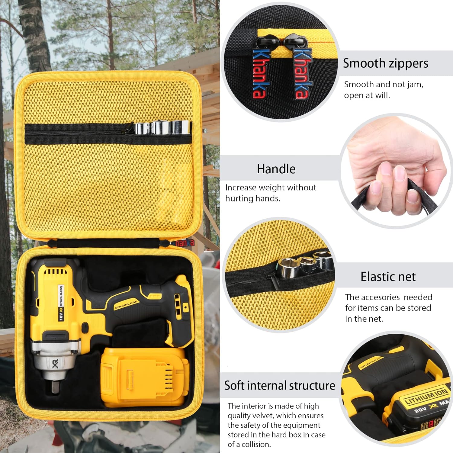 khanka Hard Case for DEWALT Jobsite (DCR008) USB-C + Hard Case for DEWALT 20V MAX* XR Cordless Impact Wrench Kit DCF894B / DCF923B