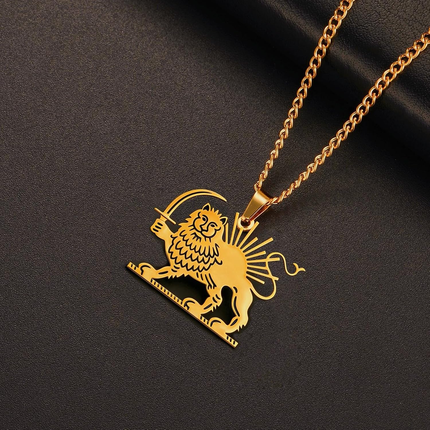 VASSAGO Stainless Steel Iran Lion and Sun Necklace for Women Men image 3