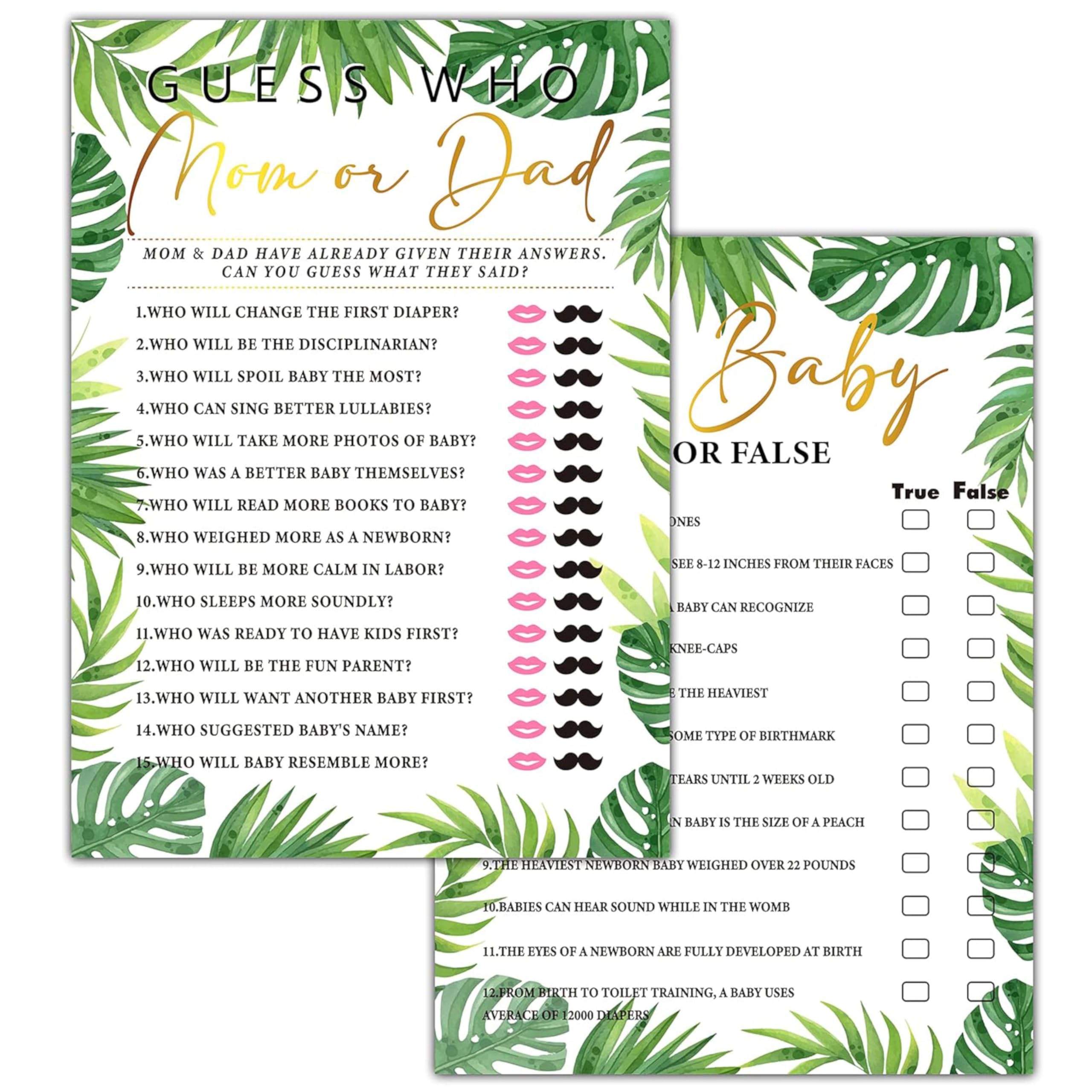 30 Woodland Baby Shower Games With 1 Answer Card(5"x7"), 2 Games Double-sided, Oh Baby True or False & Guess Who Mom or Dad - Jungle Safari Animals