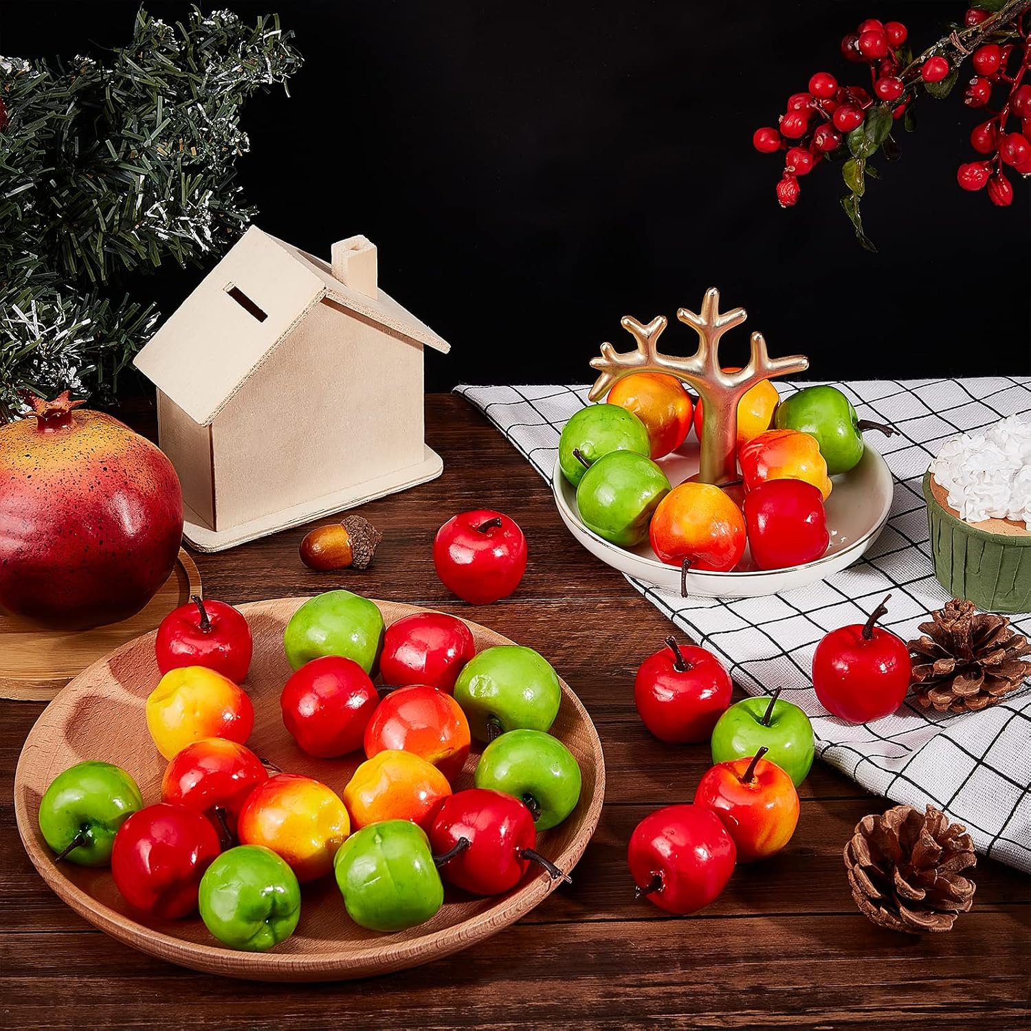 CHGCRAFT 30Pcs 3 Styles Realistic Fake Fruit Artificial Lifelike Mix Apple Mini Artificial Apple Fake Fruit Simulation Foam Fruits for Home Kitchen Photography Party Decoration