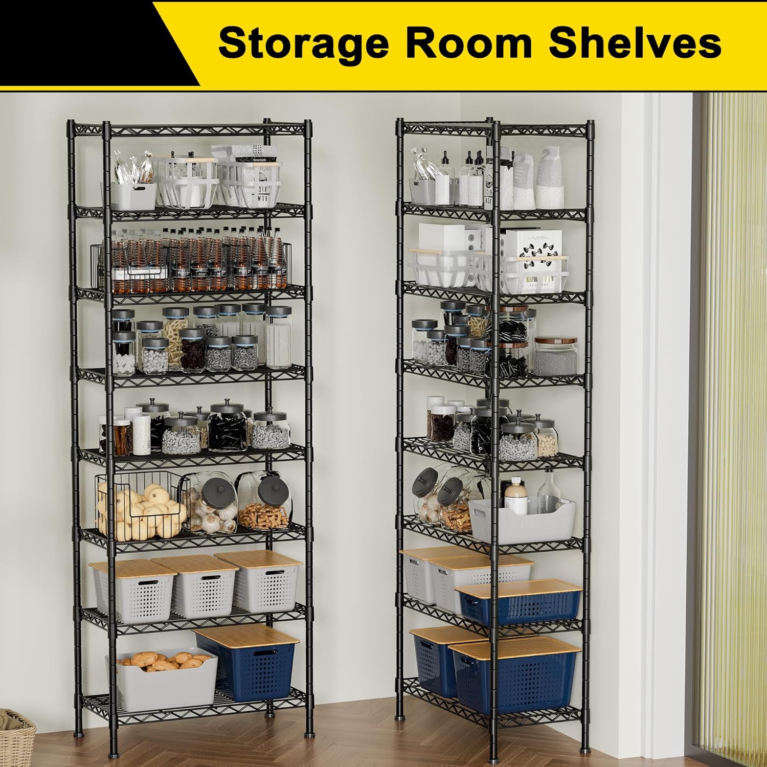 GIOTORENT 8-Wire Garage Shelving Storage Shelves, Kitchen Storage Adjustable Shelf, Metal Shelves 1600Lbs Capacity 24" Lx14 Wx72.2 H for Laundry Bathroom Pantry Closet, Black