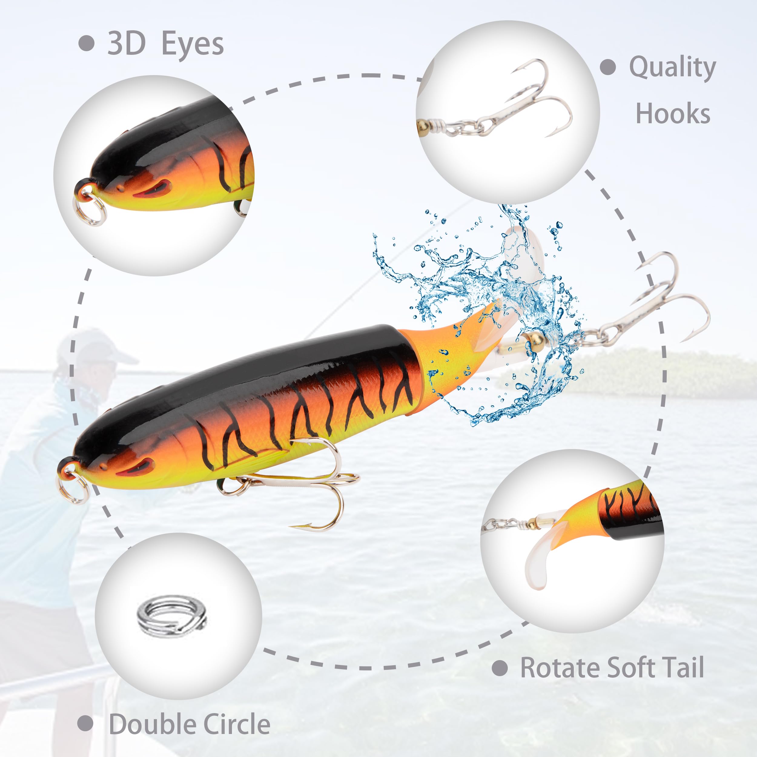 Esca da Pesca, Top Water Esche Luccio con Ganci, Spinning Esca di Simulazione 13G, Regali di Pesca per Uomini, Trota Spigola Gatto Acqua Dolce e Salata (4 Pezzi)