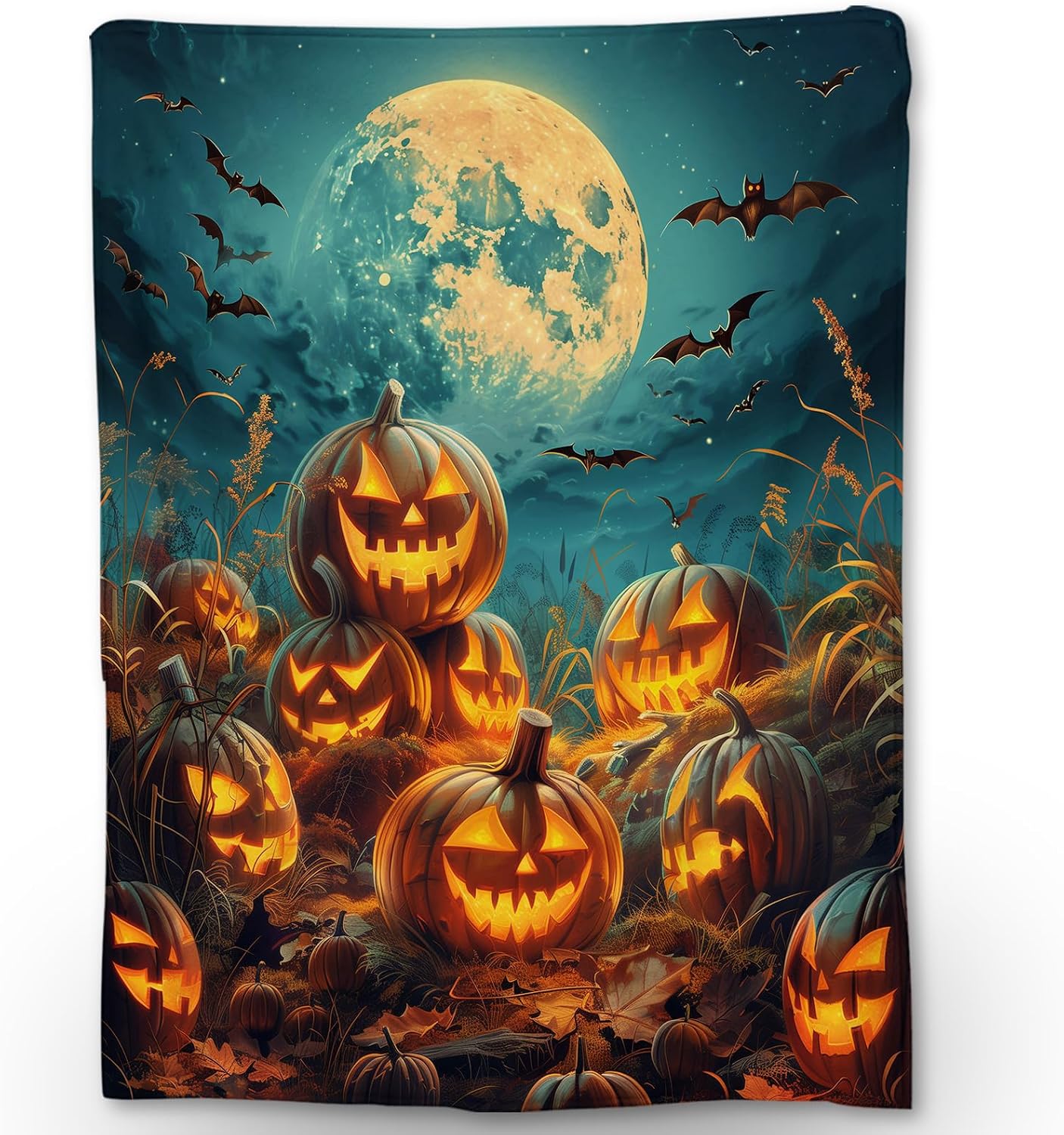 Pumpkin Lantern Moon Halloween Blanket | Soft Warm Fuzzy Lightweight Flannel Throw Blanket Perfect for Couch, Bed, Decor, Travel & Outdoor Use, Cozy Blankets for Adults Women Girls 60×50 in