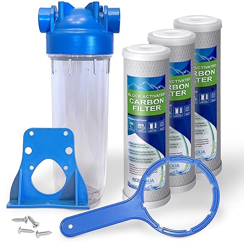 Vista 10 de Sistema de filtro de agua estándar transparente de 10 pulgadas para toda la casa con válvula de alivio de prensatelas, puerto de latón