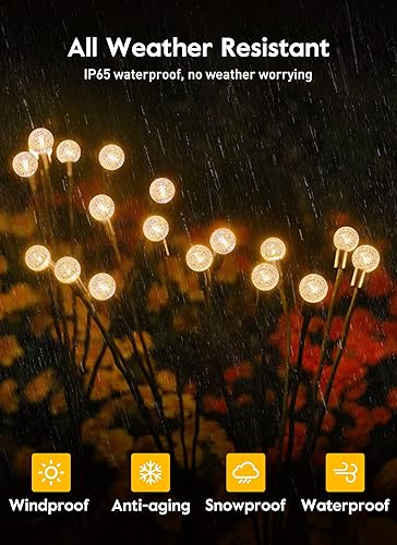 Miniatura 6 de Luces de jardín solares - Paquete de 4 12 luces solares de cristal LED de luciérnagas con 2 modos de iluminación, se balancean con el viento, luces