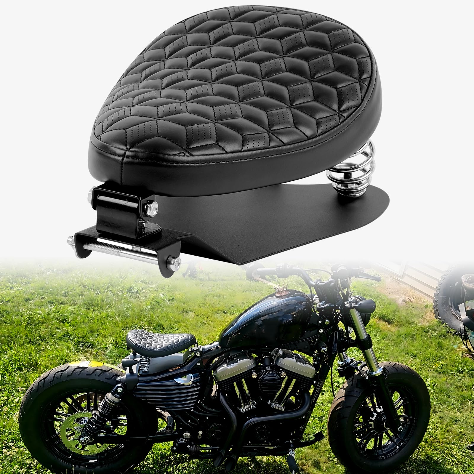 DREAMIZER Sella Imbottita Monoposto per Moto con Kit di Montaggio per Base Sella, Sella Universale per Custom Chopper Bobber Cafe Racer, Compatibile con Harley Triumph Honda Yamaha Kawasaki Suzuki
