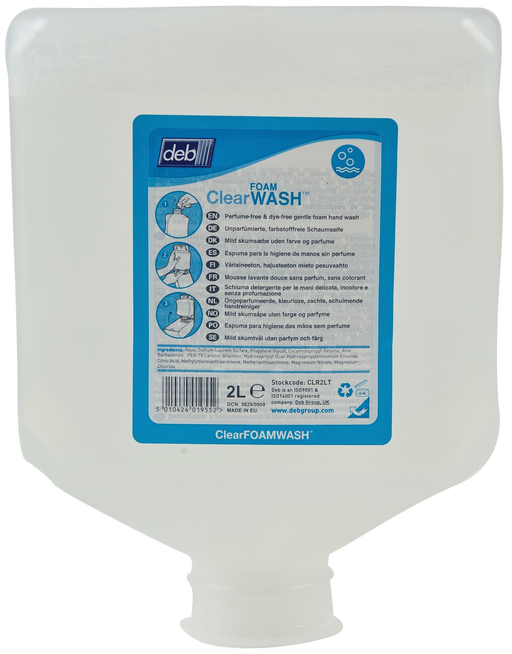 SC Johnson CLR2LT CLEAR FOAM PURE Milde Schaumseife für die Hände, Duft- und Farbstofffreie, 2L Kartusche, 4 Stück