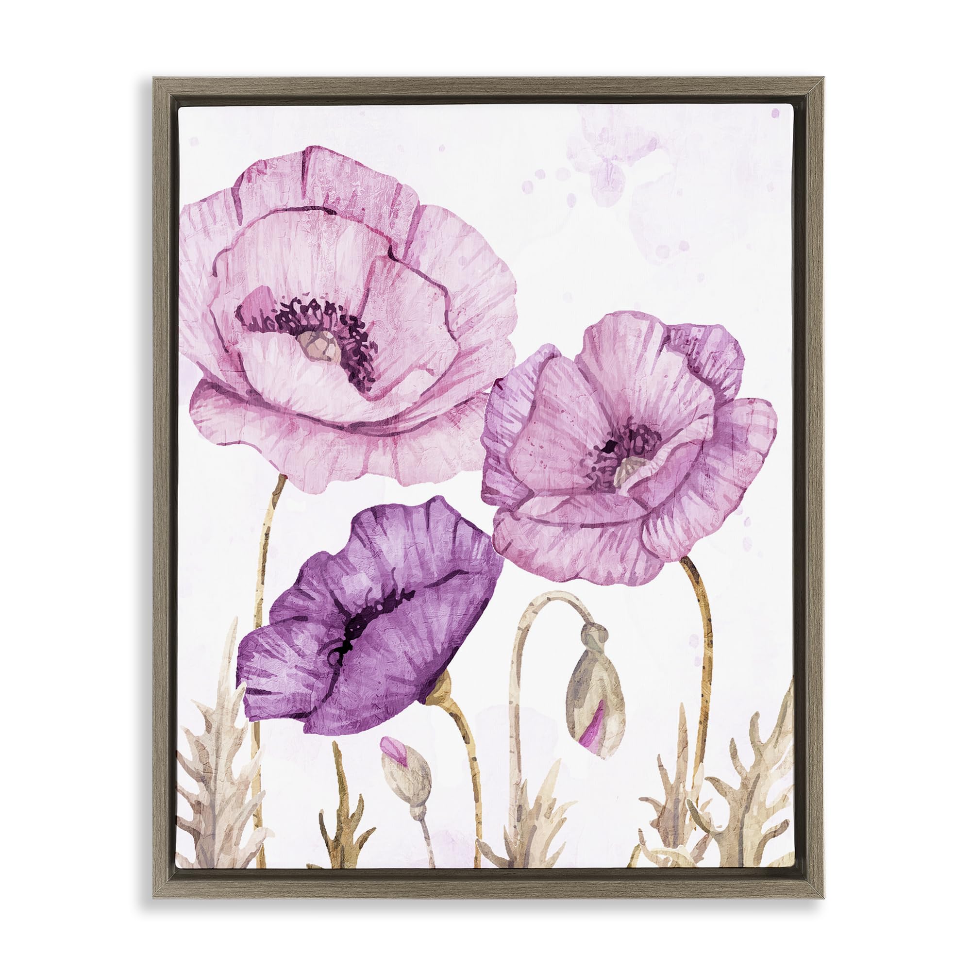 Stupell Industries Montalcino Elm (Textured) 'Bright Purple Poppies'| Floating Frame Canvas Art