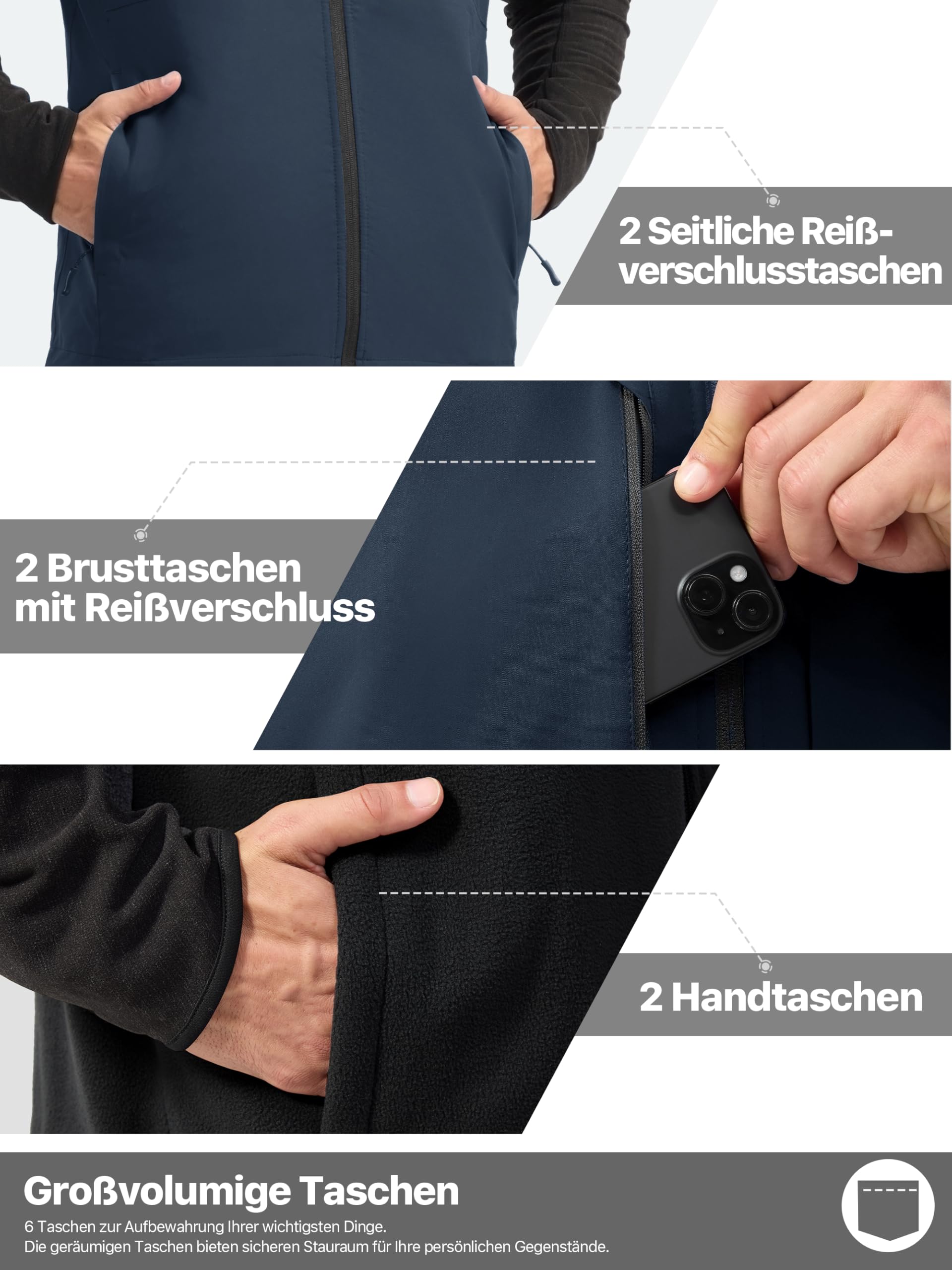 FREE SOLDIER Herren Winterweste Warme Freizeit-Fleeceweste Winddichte Reversible Ärmellose Softshell Weste für Arbeit und Wanderungen