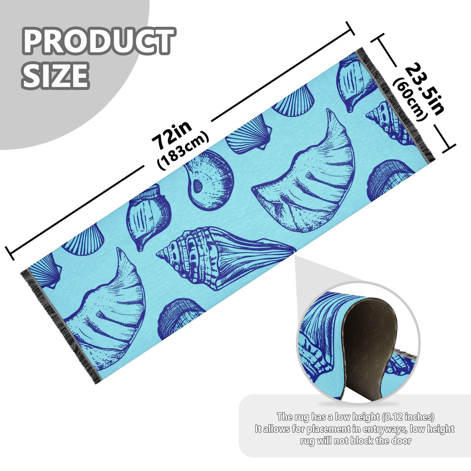 Seashells Drawing Runner Rug for Hallways Kitchen Rugs Washable Rug for Living Room Bedroom Hardwood 72 * 23.5 in