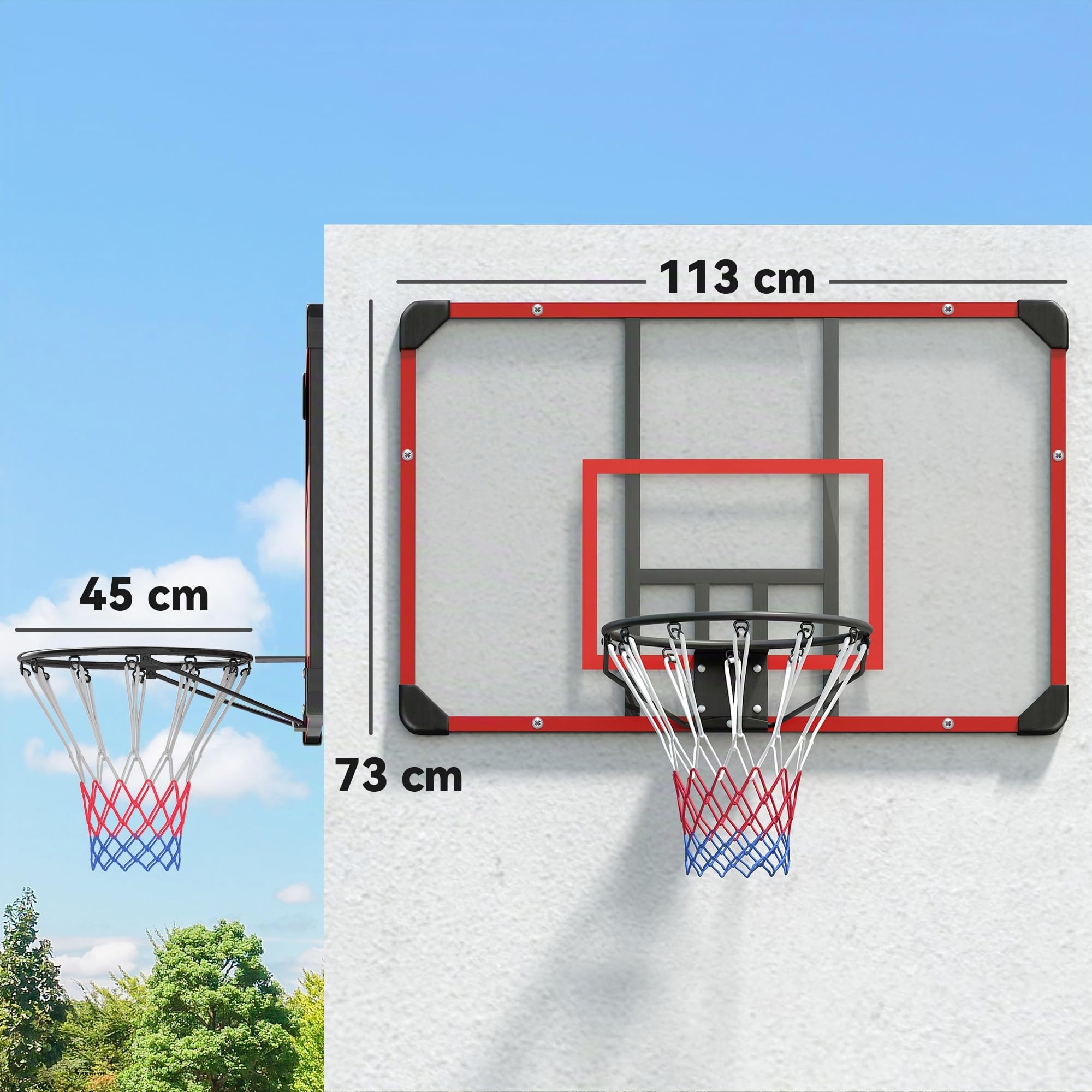 SPORTNOW Canasta de Baloncesto para Exterior e Interior, Canasta de Baloncesto con Canasta de Acero y Red, Montaje en Pared, minicanasta de Baloncesto para niños y Adultos, 113 x 61 x 73 cm