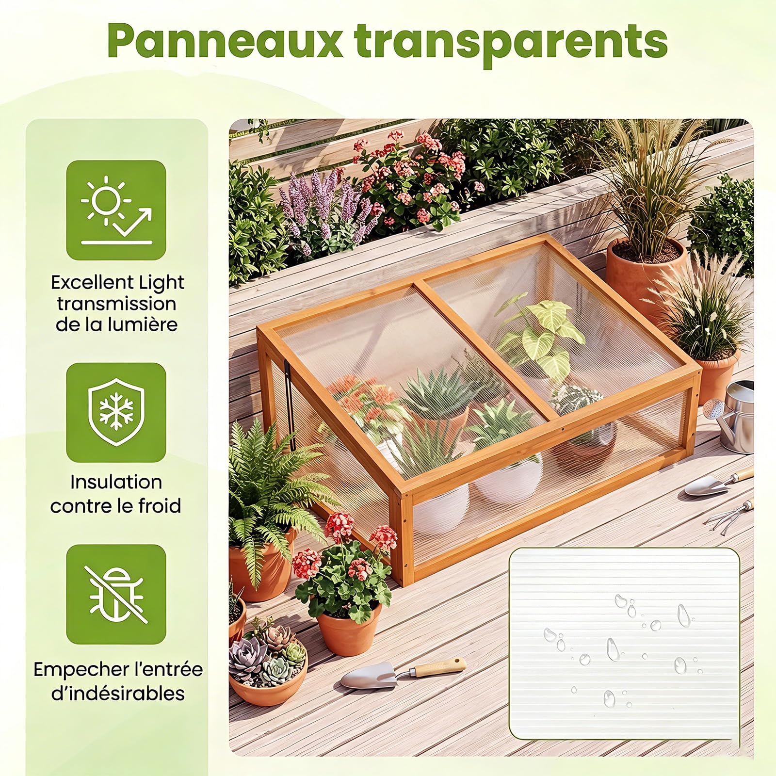 GYMAX Serre de Jardin en Bois, 94 x 63 x 40 cm, Jardinière de Culture de Plantes avec Panneaux Transparents, Toit Rabattable, Protection Hivernale Intérieure et Extérieure pour Balcon (Orange)