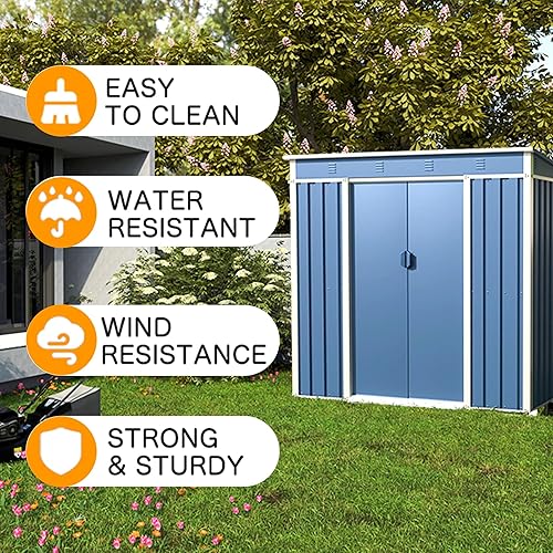 Miniatura 5 de JAORD Cobertizo de almacenamiento de metal para exteriores, cobertizo de herramientas de 6.3 x 4 pies con puertas con cerradura, techo inclinado