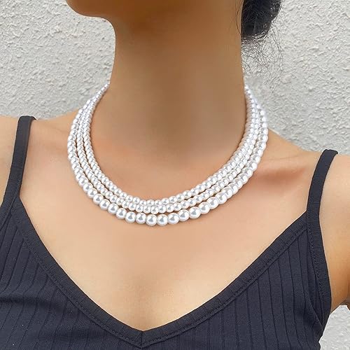 Miniatura 5 de Collar de perlas graduales para mujer gargantilla de perlas blancas para mujer, joyería de moda, elegante cadena estética de fiesta de boda para