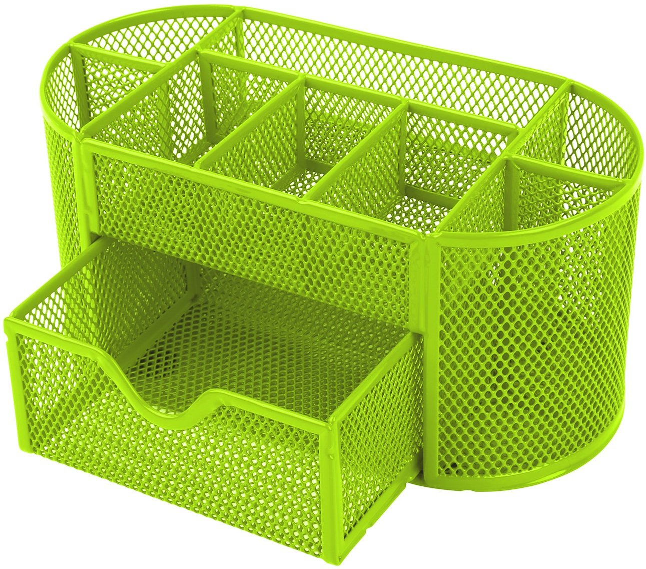 GPCT Office School Home/Teacher Supplies Mesh Desk Pen Organizer. Comes W/ 4 Pencil Cups For Highlighters/Pens/Sharpie, 4 Square Compartments For Paper Clips/Sticky Notes & 1 Supply Drawer- Green