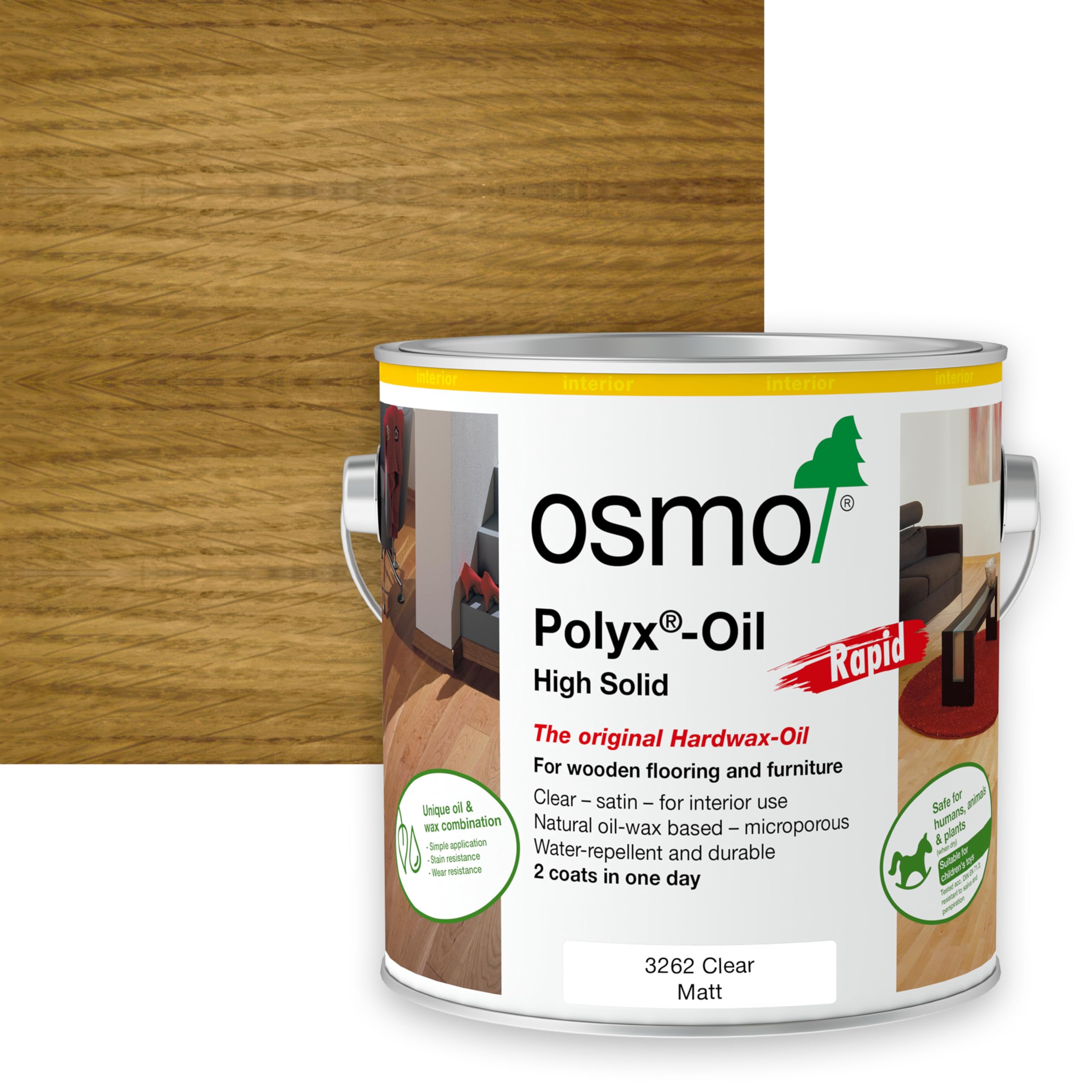 Osmo Polyx Oil Rapid 3262 Clear Matt 2.5L – Fast-Drying Hardwax Oil for Wooden Furniture, Floors & Worktops – Interior Wood Finish – Water & Dirt Resistant