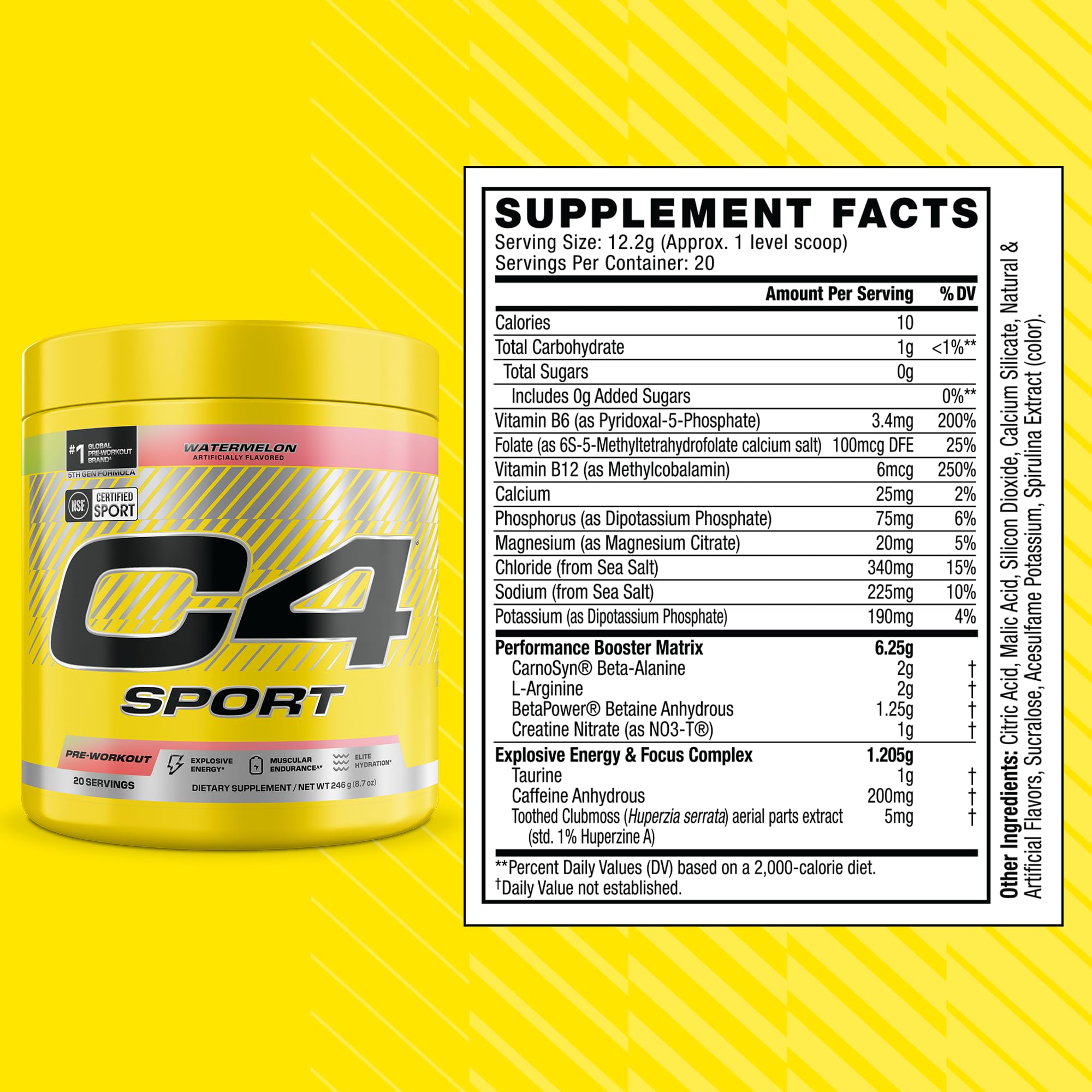 Cellucor C4 Sport Pre Workout Powder - NSF Certified for Sport - Elite Hydration - 200mg Caffeine + Creatine + Beta-Alanine - Electrolytes and Energy Supplement