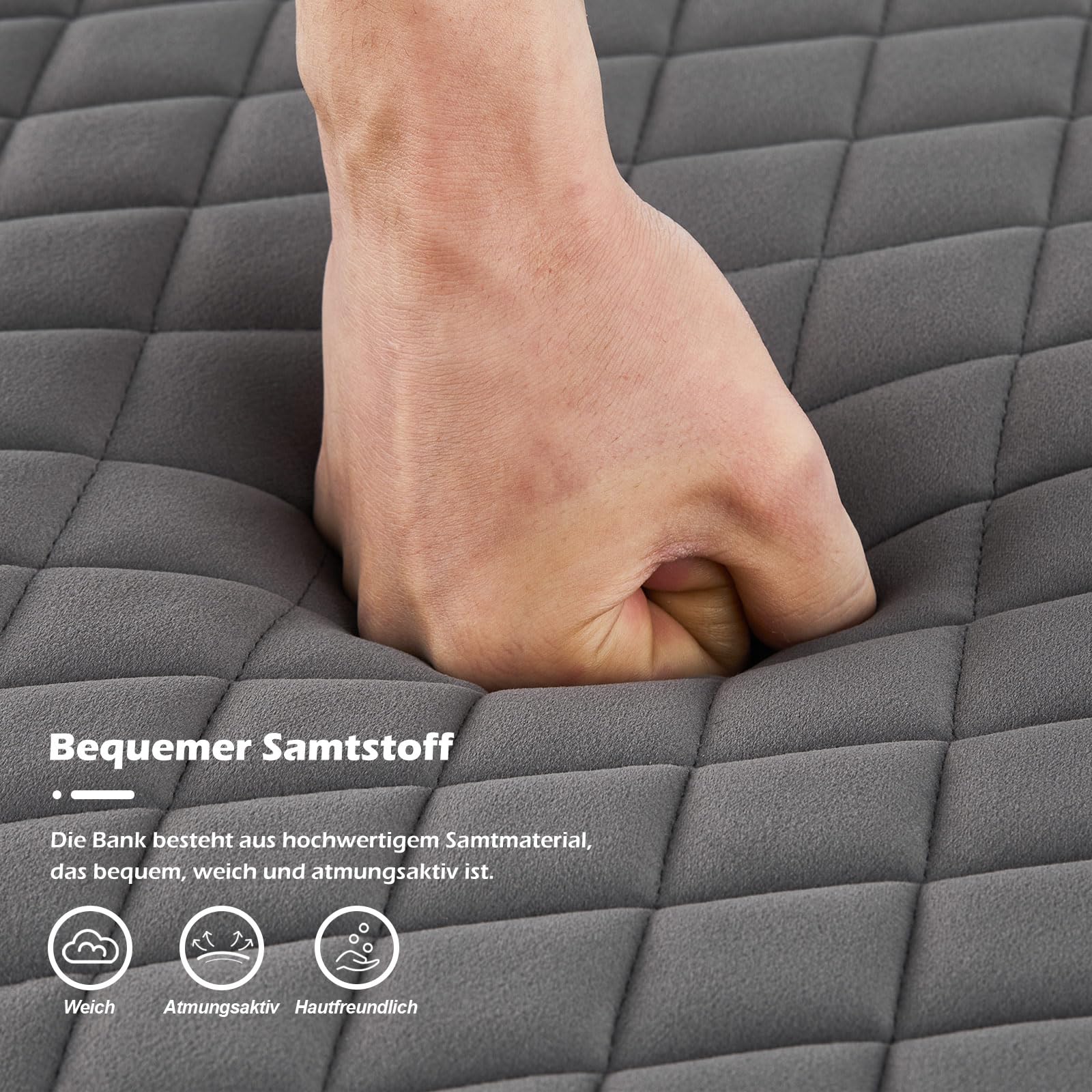 CLIPOP 100cm Samt Sitzbank, Polsterbank Metallbeine, Wohnzimmer, Schlafzimmer, Flur, Esszimmer (Grau)