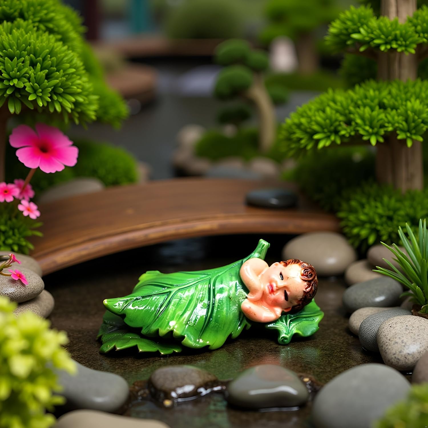 Green Sleeping Fairy Miniature Figurines,Fairy Garden Animals for Garden Accessories,Micro Landscape,Plant Pots,Bonsai Craft Decor Outdoor Yard Home Decoration Sculptures image 3
