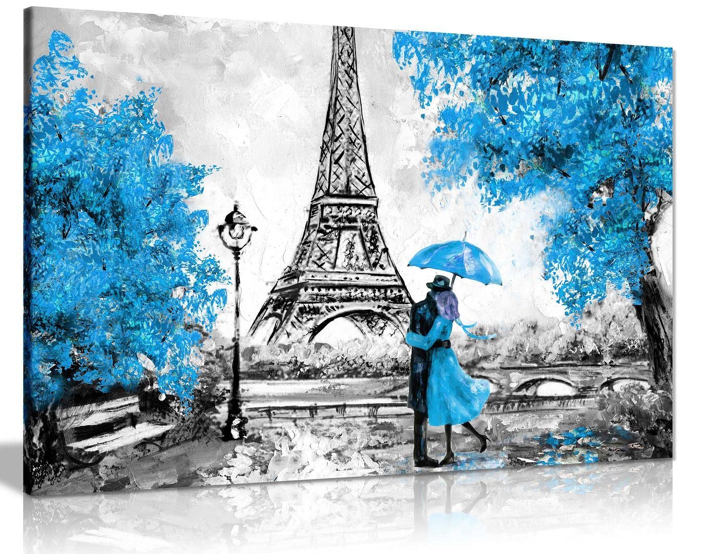 Panther Print Blue Paris Oil Painting Reproduction Eiffel Tower Umbrella Canvas Wall Art Picture Print Home Decor 46X31 Cm (18X12in)