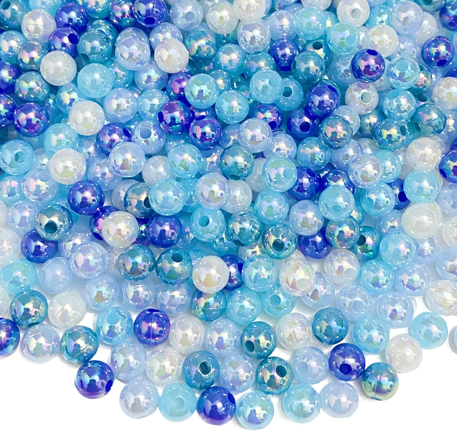 Xinhongo 800pcs 6mm Blue AB Mixed Round Pearl Beads for Jewelry Making