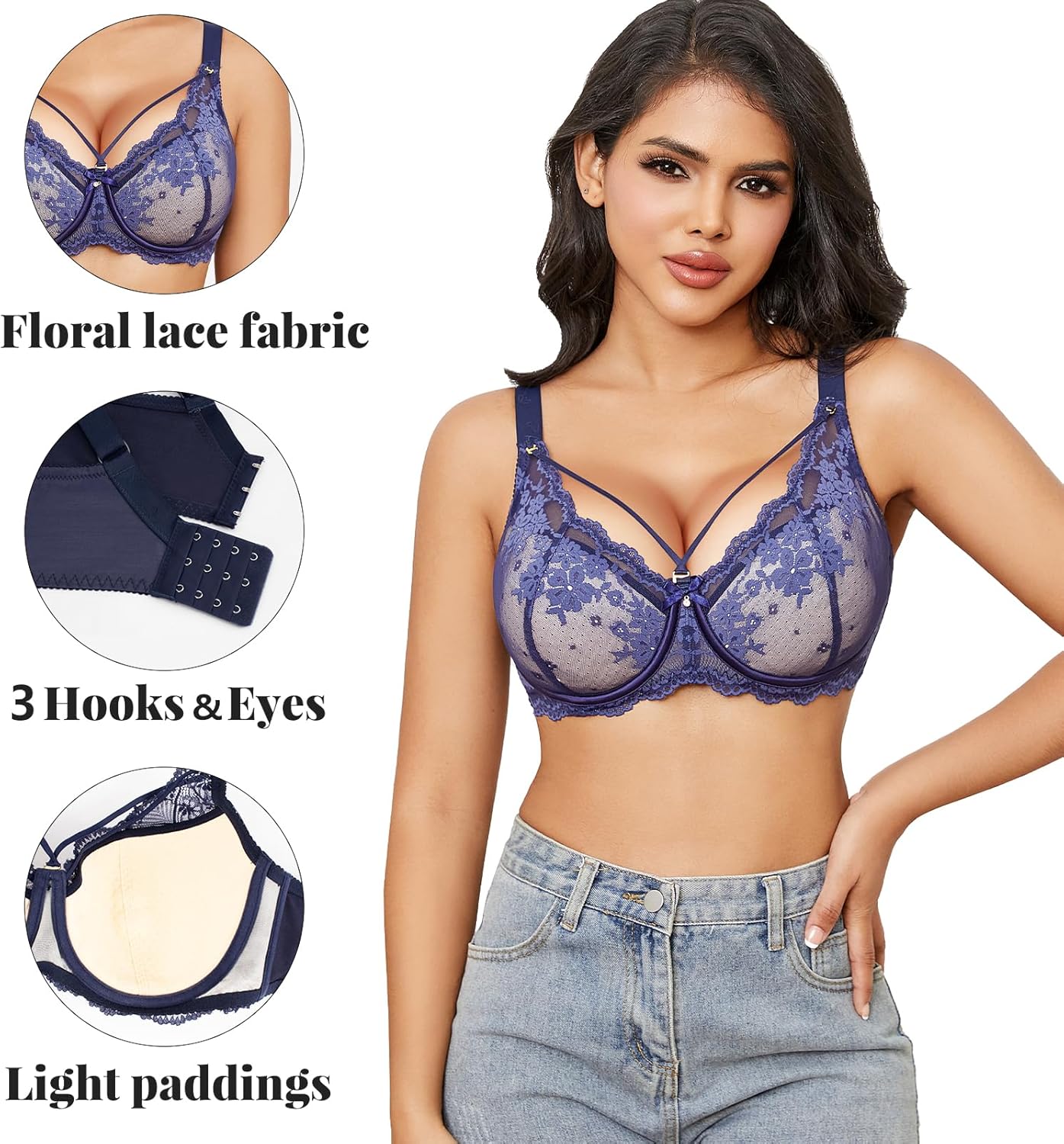 Sexy Lace Bras for Women Plus Size Push Up Bra Full Coverage Underwire Bra - Image 4