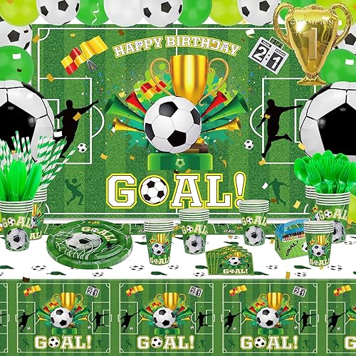 Miniatura 2 de Decoraciones de fiesta de fútbol, suministros de fiesta de fútbol, temática de cumpleaños, juego de vajilla temática de fútbol, cubierta de mesa de