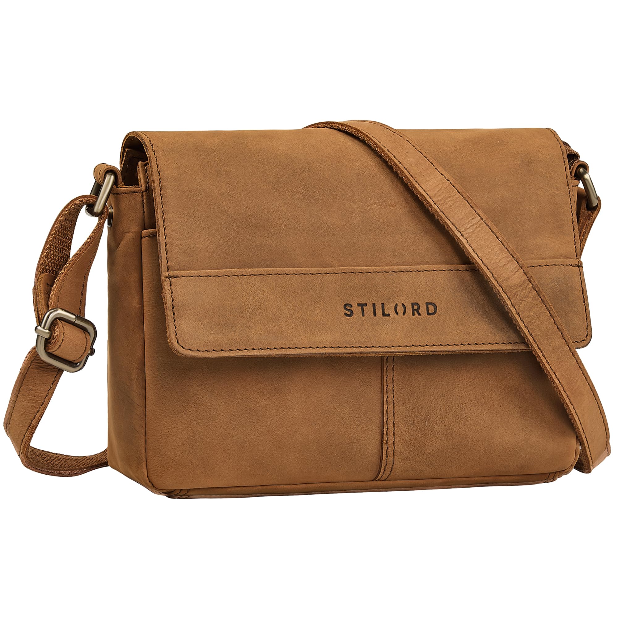 STILORD Miley Elegante Kleine Umhängetasche Damen Leder Handtasche Vintage Ledertasche Klein Echtleder Damenhandtasche Crossbody Bag Schultertasche mit Reißverschluss Farbe:tan - Dunkelbraun