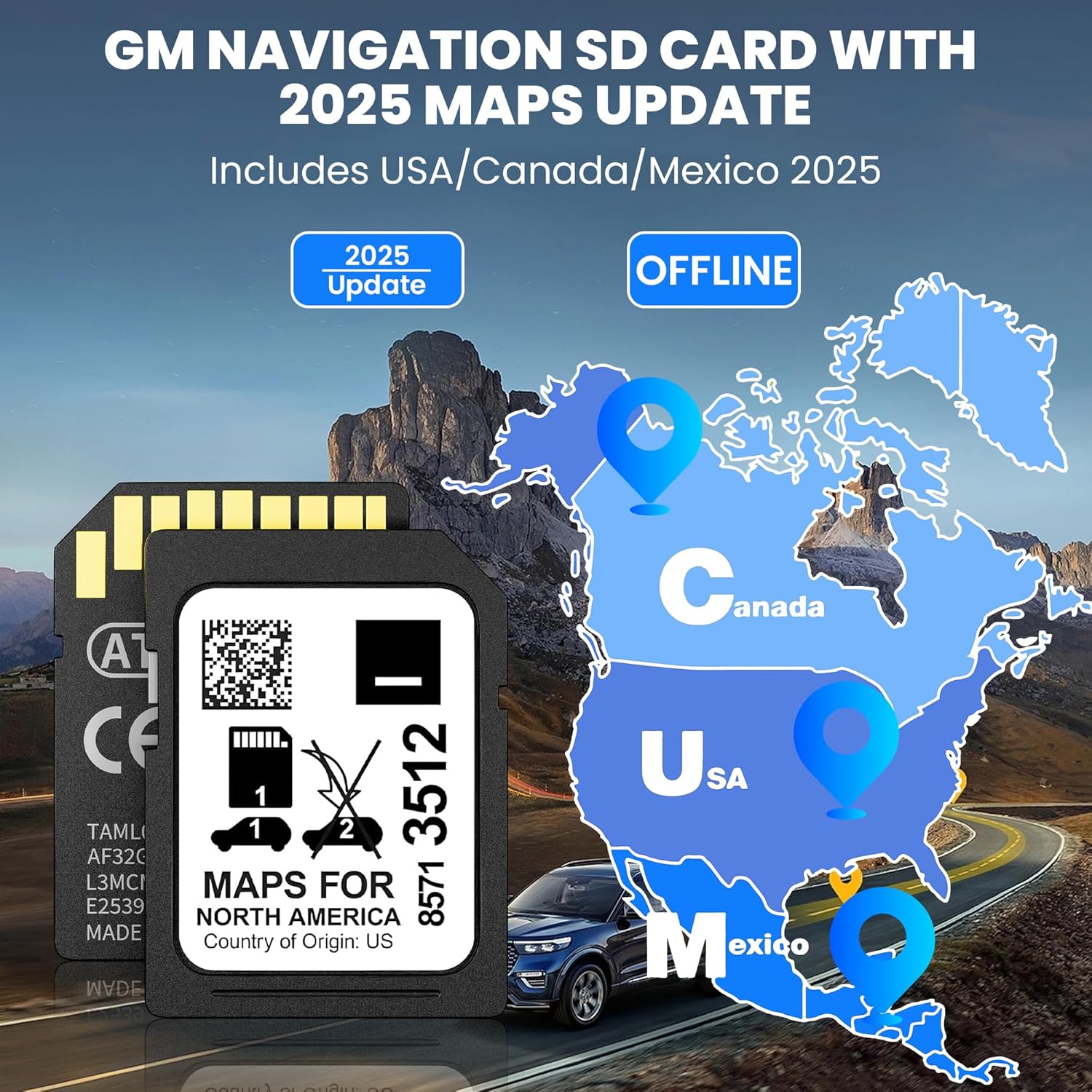 2025 Latest Navigation SD Card Map Accessory for 2019-2023 GM Vehicles with Buick, Cadillac, Chevrolet, GMC, Update USA/CAN/MEX Maps, Part 8571 3512 (10 Year Warranty)