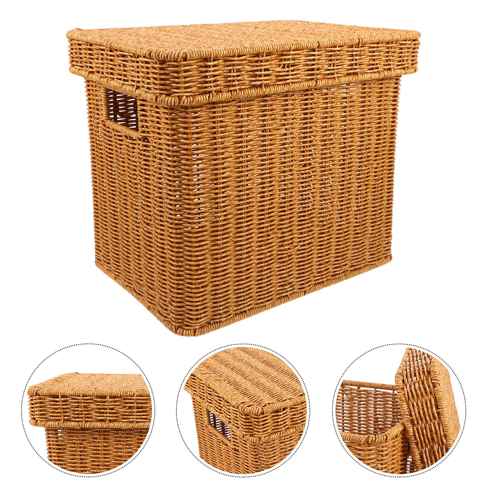 SECFOU Scatola Archivio Effetto Rattan Marrone in Plastica con Coperchio