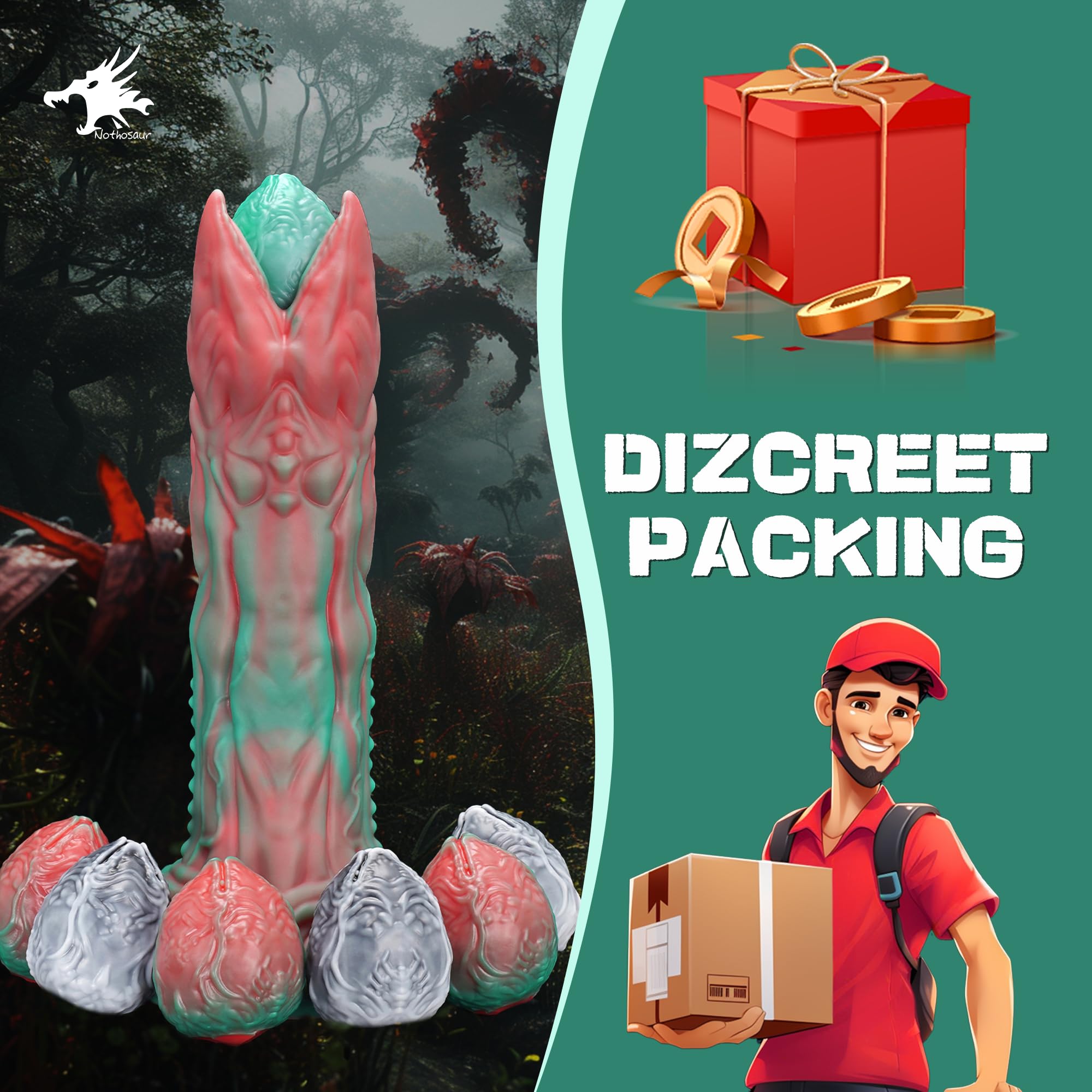 Set of 3, Nothosaur Big OGG 2 inch (5cm) Handmade Platinum Silicone Egg Waterproof Fantasy Stimulator Squishy Eggs for Ovipositors - Random Color: M Rainforest Green