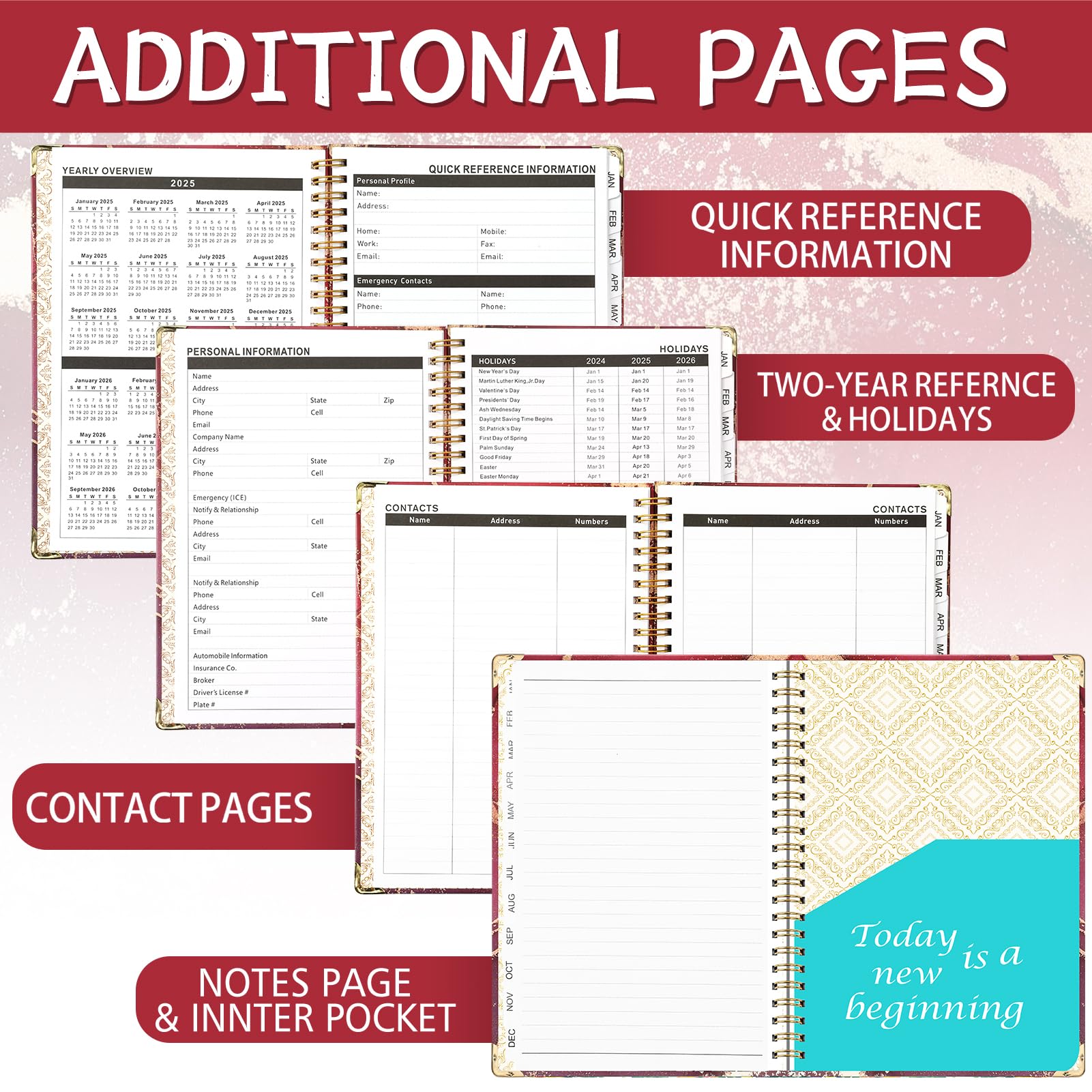 2025 Hardcover Weekly & Monthly Planner – A5 Spiral Bound With Tabs, Inner Pocket, Aquamarine - View #3