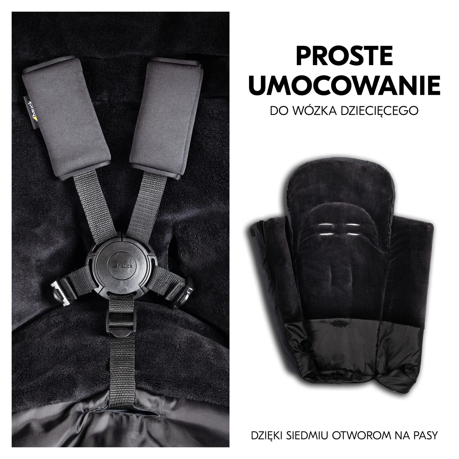 hauck uniwersalny śpiworek do spacerówki i przyczepki rowerowej, ciepły polarek, proste zakładanie z 5-punktowym pasem, ochrona antypoślizgowa, dwukierunkowy suwak, prany w pralce, składany