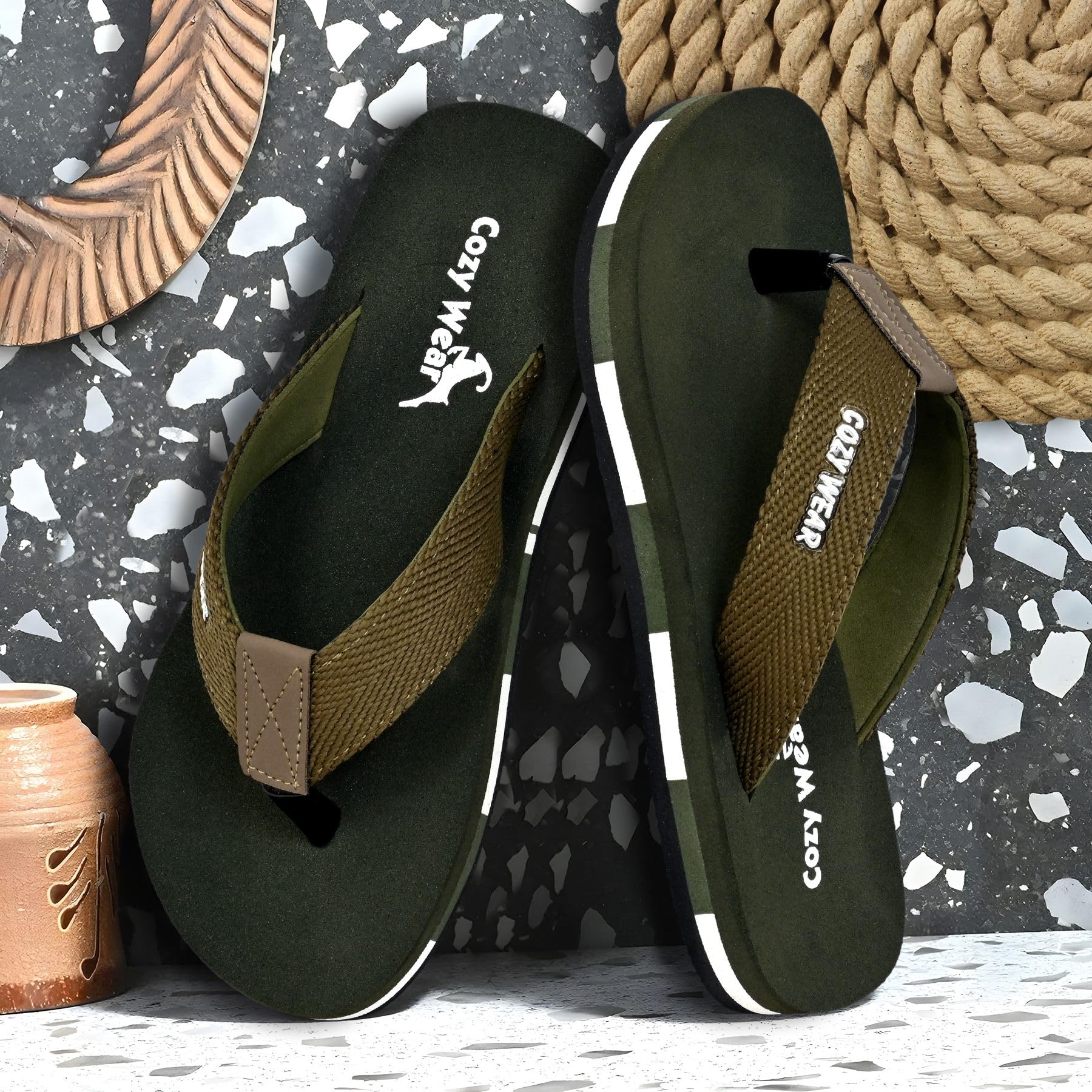 Cozy Wear Men Slippers (Green, 6) | Slippers for Men | Rubber