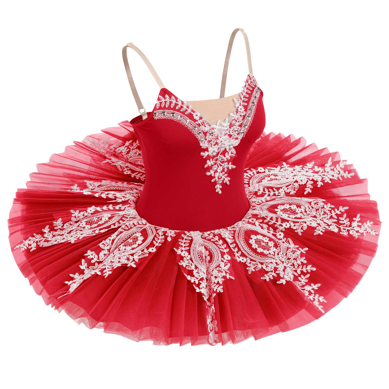 OBEEII Femme Robe de Ballet Broderies en Dentelle Ballet Tutu Justaucorps Danse Classique Gymnastique Léotard Costume