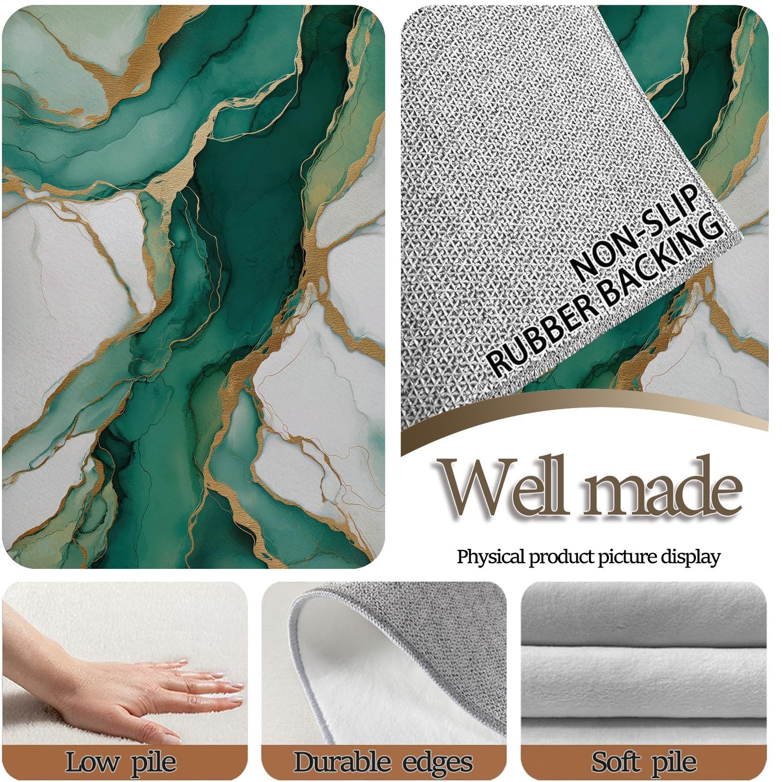 Dywan do salonu, można prać w pralce, dywan 160 x 230 cm, dywan antypoślizgowy, marmur Gold River, niskie runo, nie gubi włosia, nadruk, do jadalni, domu, biura, sypialni