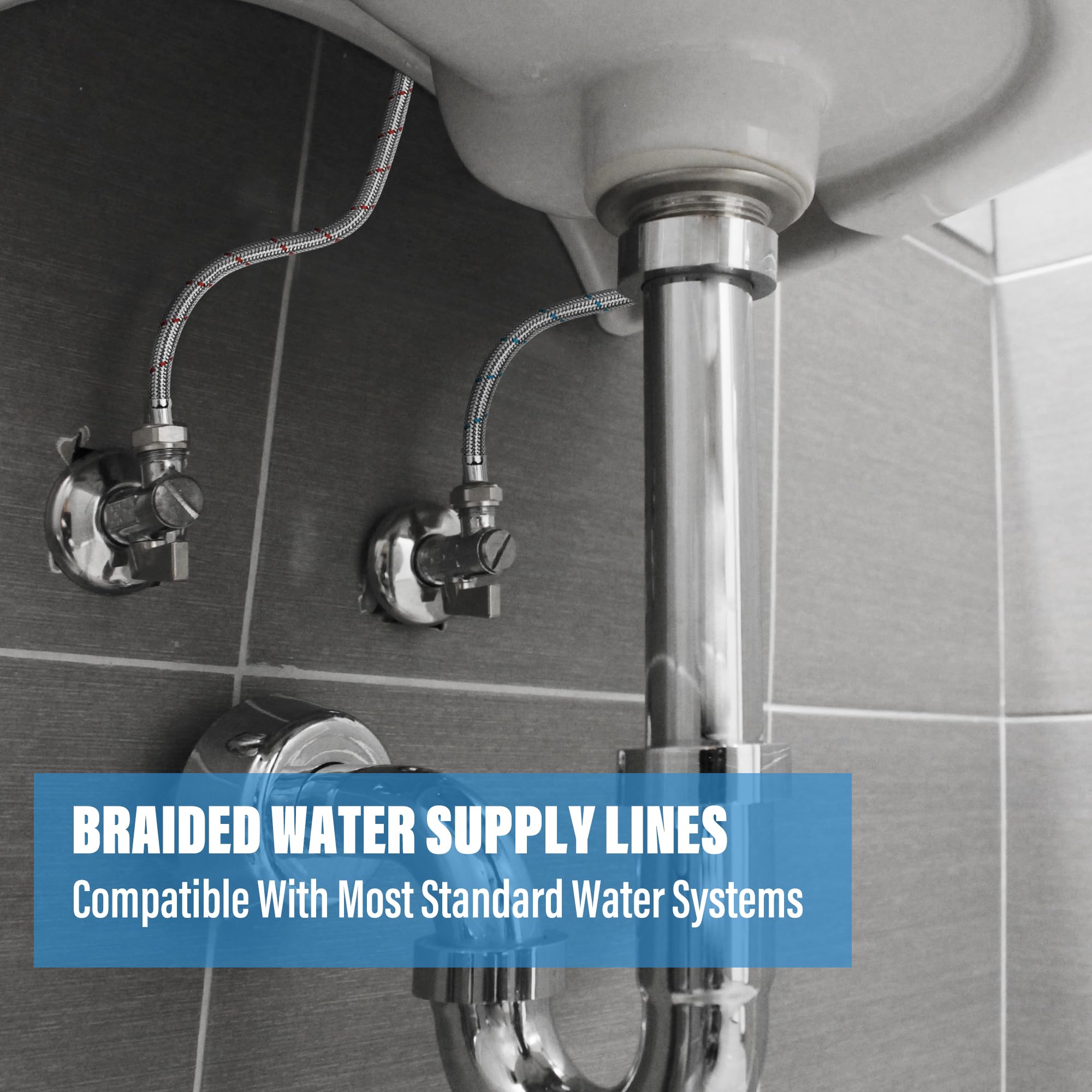 10 conectores de manguera de grifo, 3/8 pulgadas Comp x 1/2 pulgada FIP de alta calidad, líneas de suministro de agua de acero inoxidable trenzado para grifos de baño, inodoro y cocina (24 pulgadas)