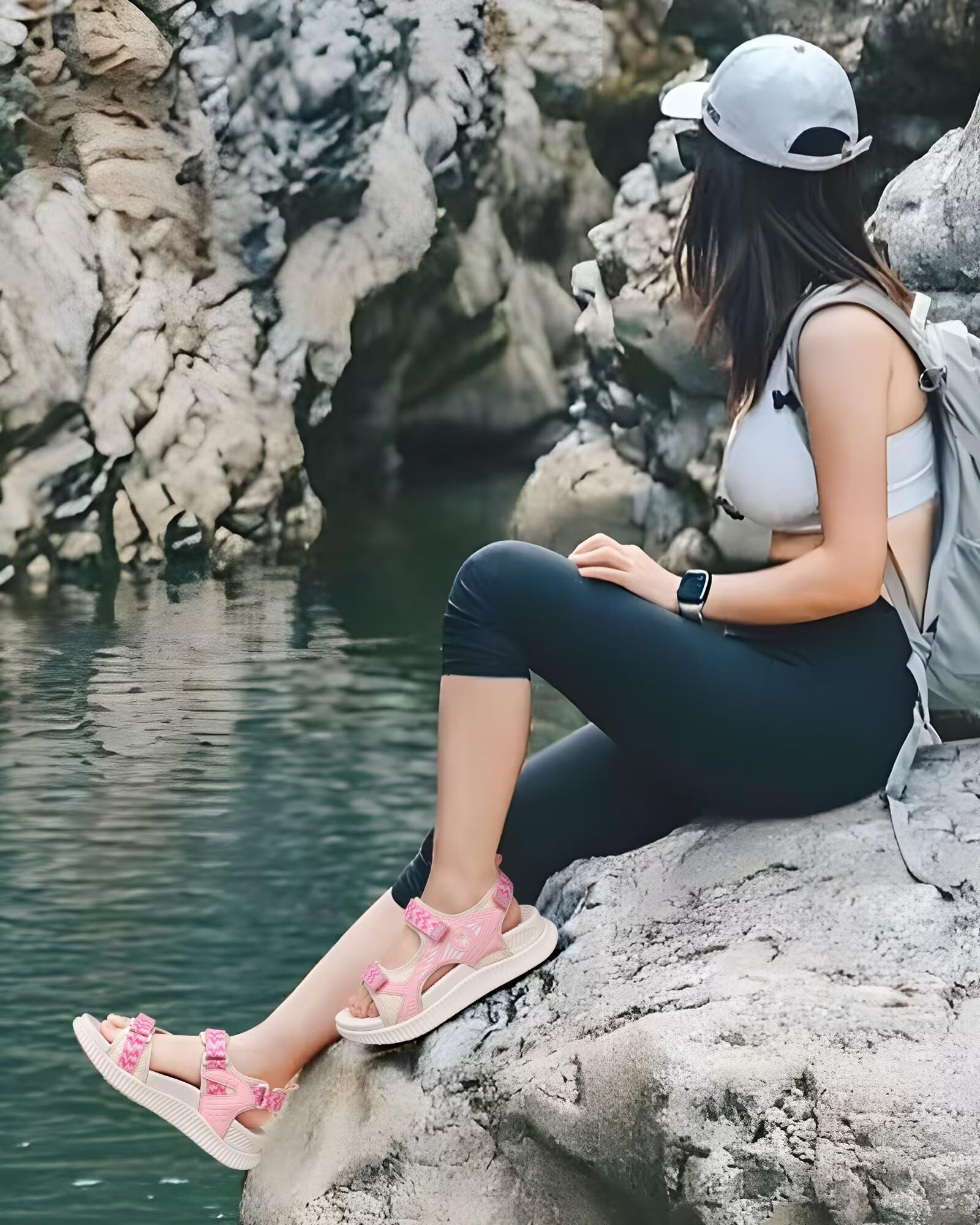 KuaiLu Sandalias Trekking Deportivas Mujer Ortopedicas Senderismo Sandalias | Comodas Caminar Fascitis Plantar Verano Abierta Ligera Cuero Ajustables Antideslizantes Sandalias Montaña Rosa Blanco 41