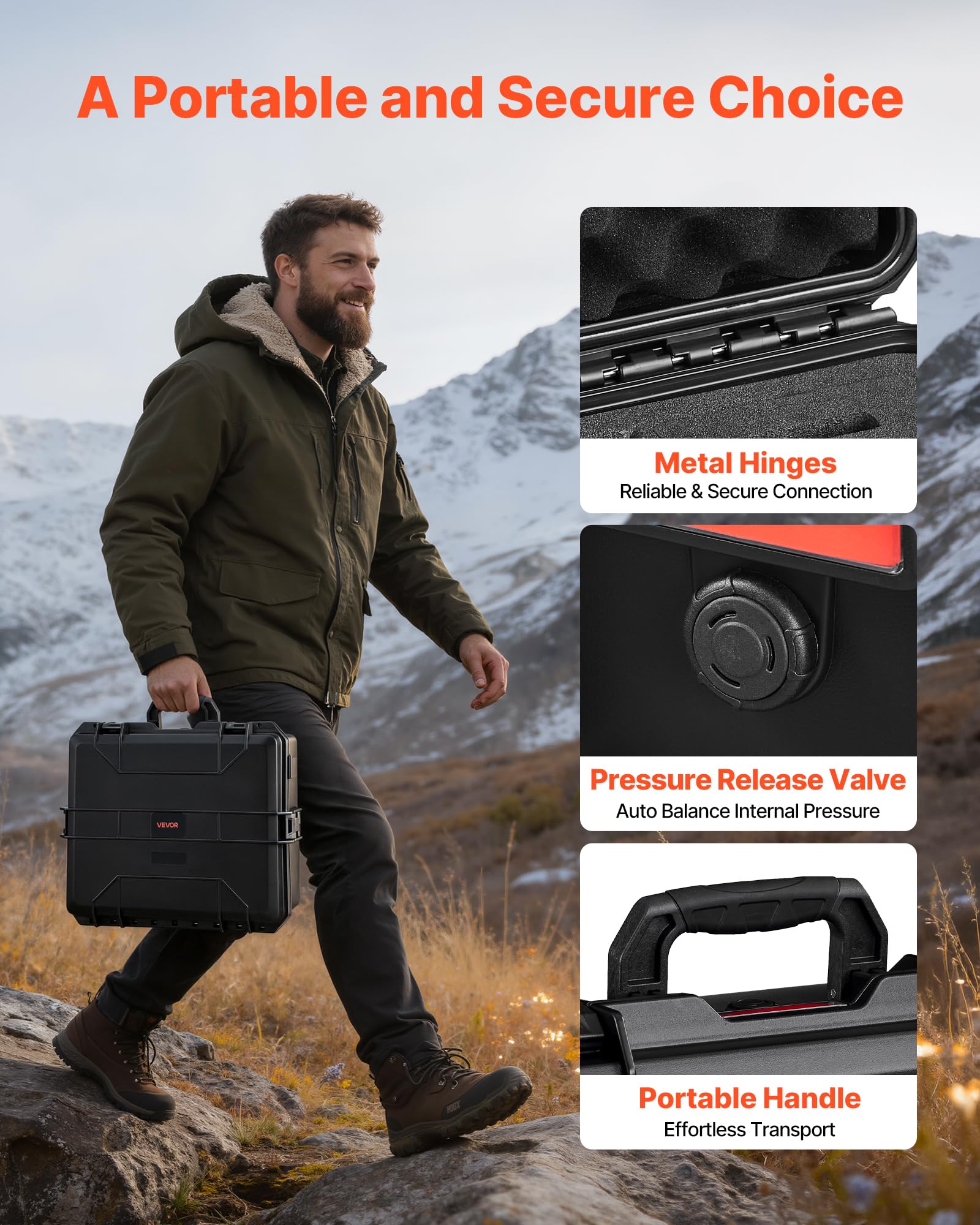 VEVOR Estuche Rígido para Pistola con Revestimiento de Espuma XPE, Funda para 8 Pistolas, Resistente al Agua y Polvo con Interior Personalizable y Asa 556 x 455 x 225 mm, Negro, Cumple con la TSA