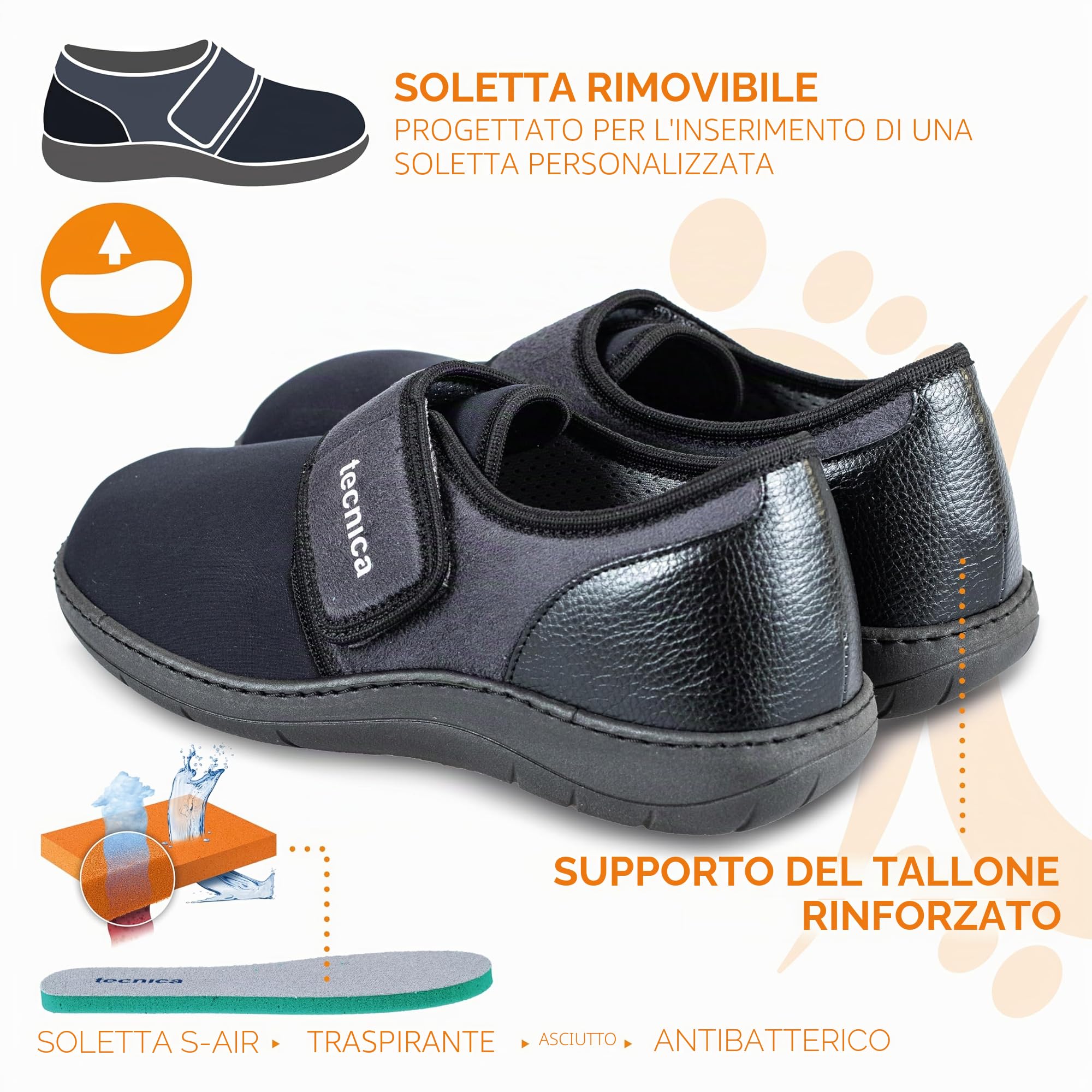 EXTRO STYLE - Scarpe Ortopediche Tecnica Flex con Plantare Estraibile, per Alluce Valgo, Dita A Martello e Metatarsalgie, Suola Antiscivolo e Urto-Assorbente, Grigio-Nero