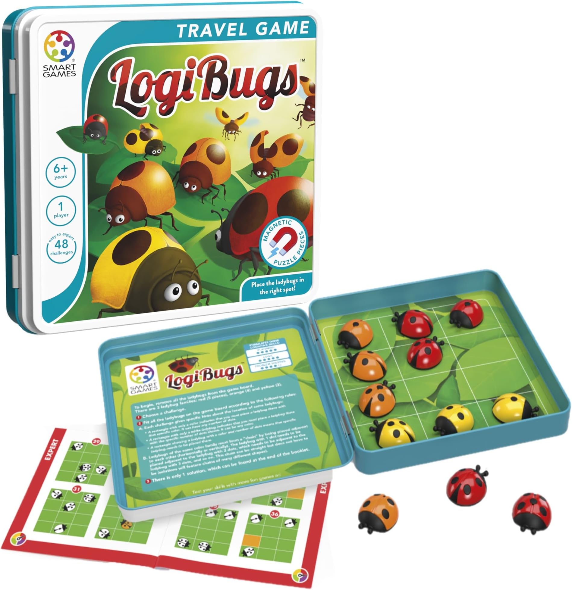 Smart Games - Logibugs - Brainstorming - Educational Multi-Level Strategy Game and Skills Development - Logic and Reflection Game - 6 Years + - 1 Player - Multilingual - SGT 2004