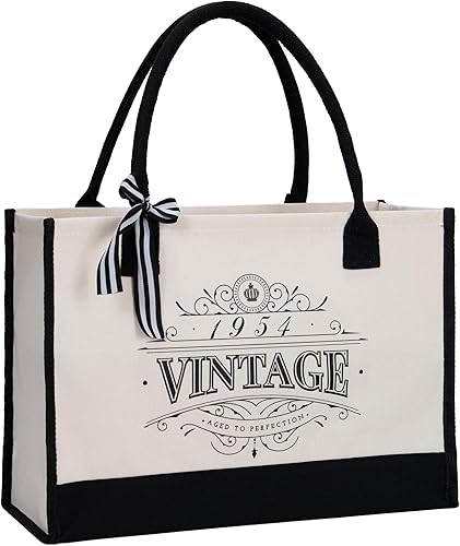 Crisky Regalos de cumpleaños número 70 para mujer, bolsa de lona vintage 1954, bolsa de playa para esposa, hermana, madre, tía, amigos, regalos de